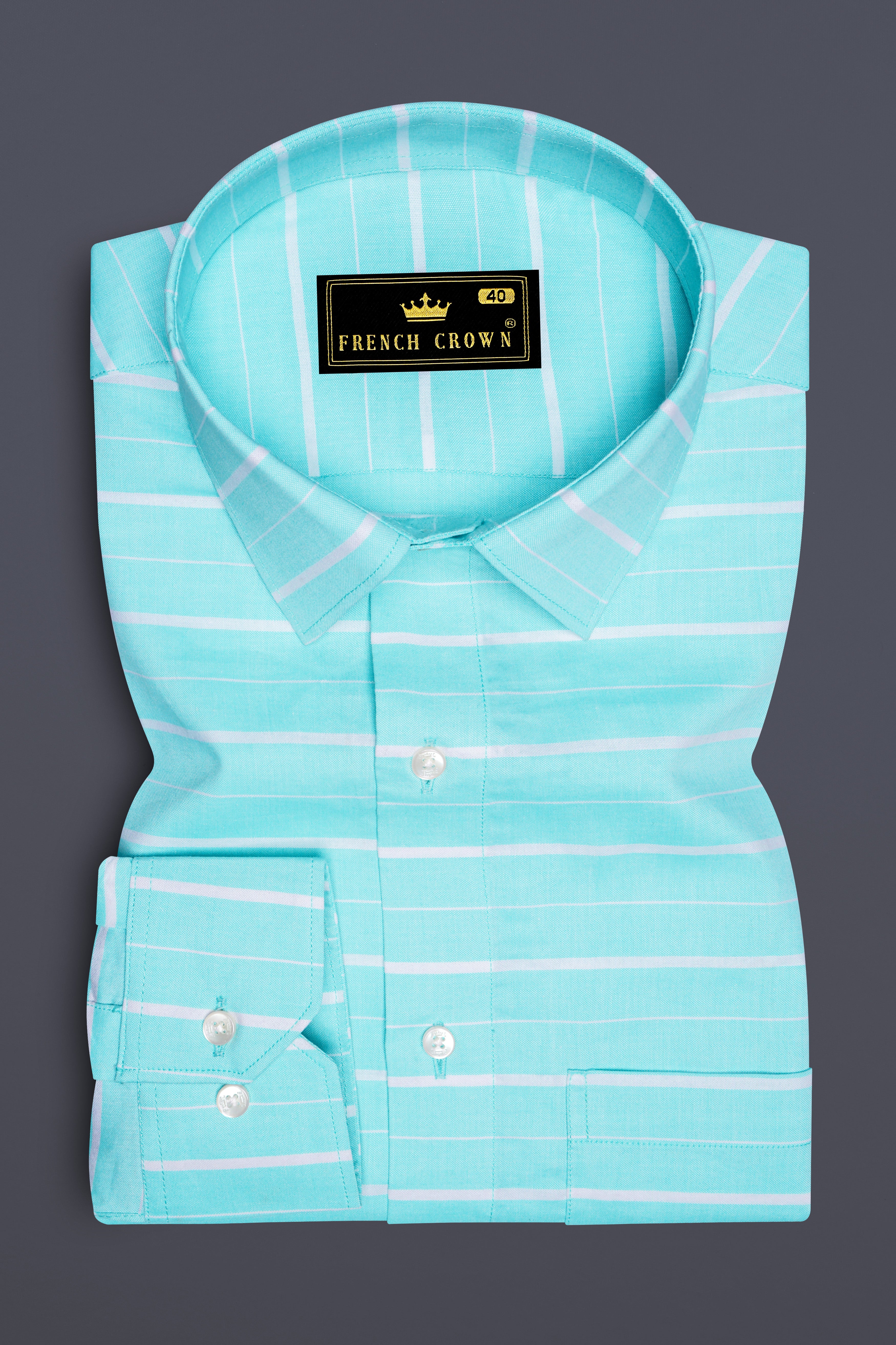 Morning Aqua Blue with White Striped Royal Oxford Shirt