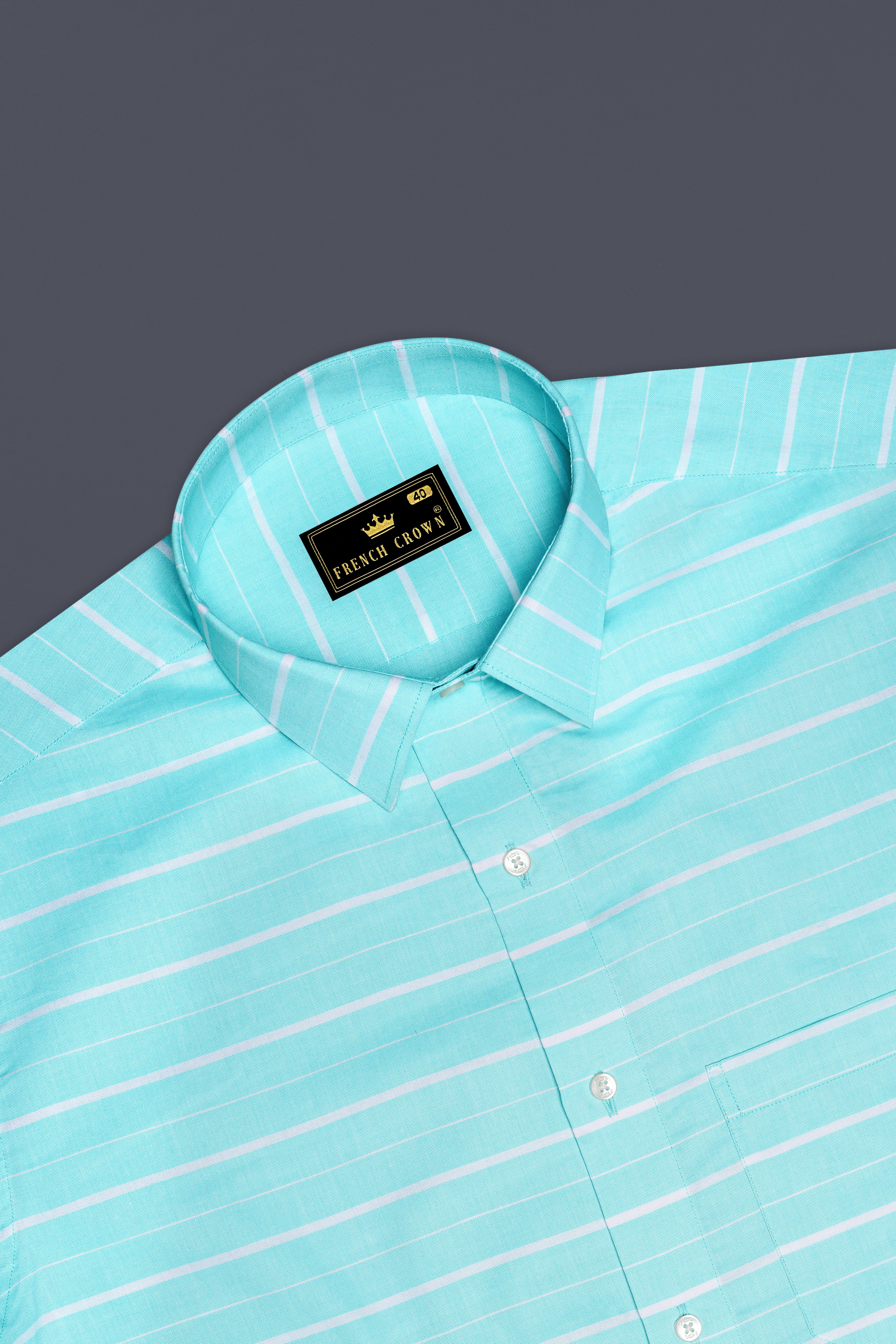Morning Aqua Blue with White Striped Royal Oxford Shirt
