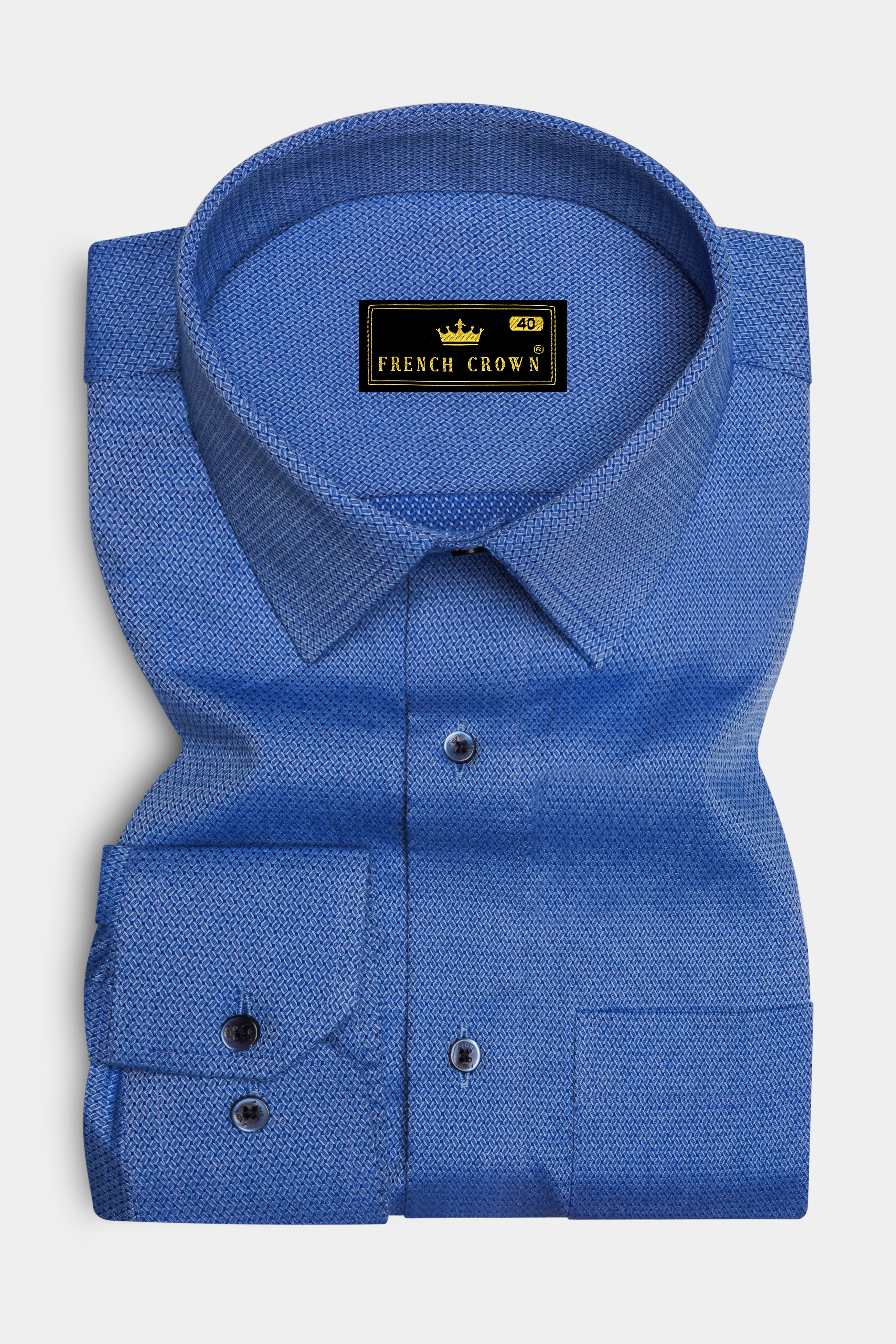 Cornflower Blue Dobby Textured Premium Giza Cotton Shirt