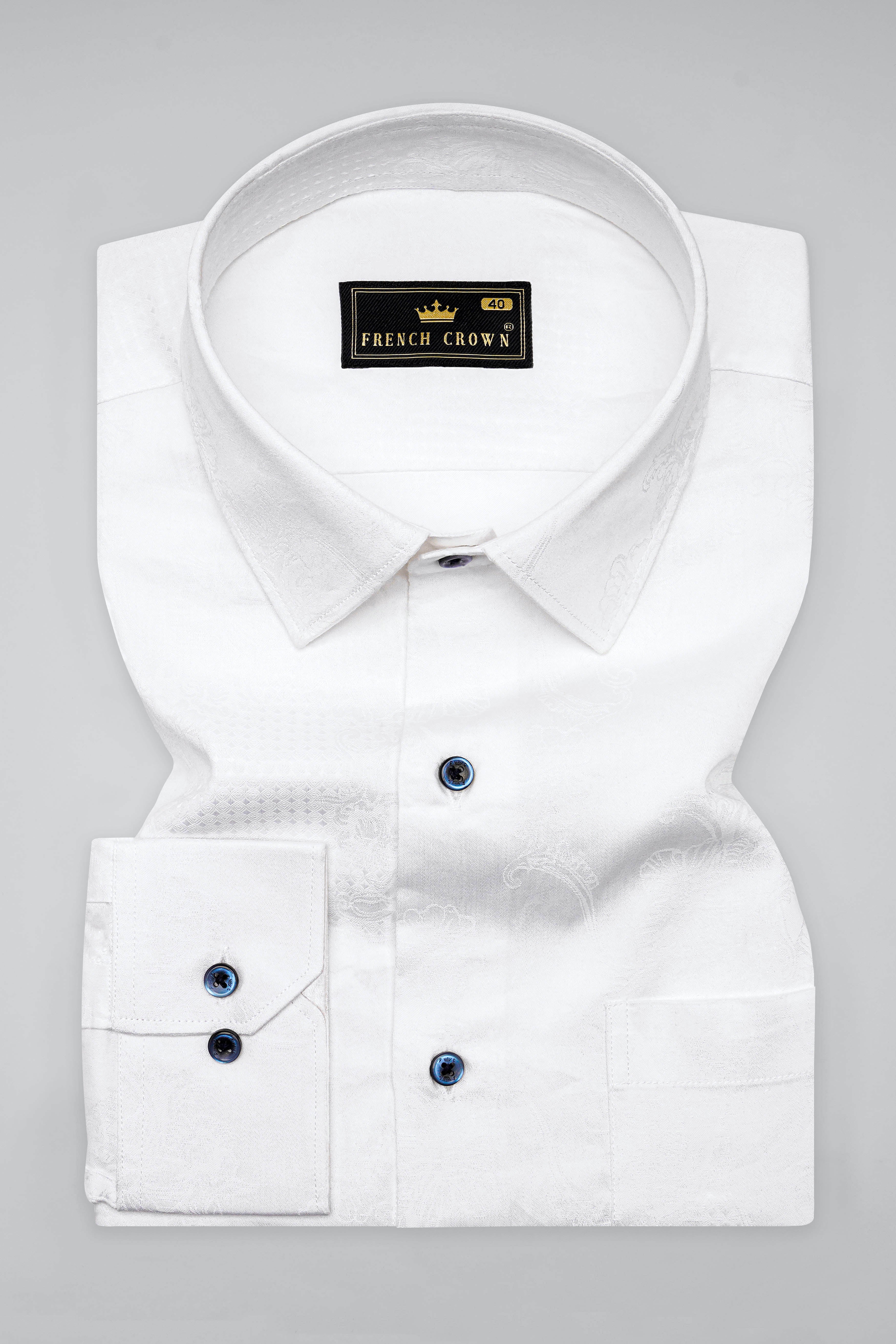 Bright White Jacquard Textured Premium Giza Cotton Shirt