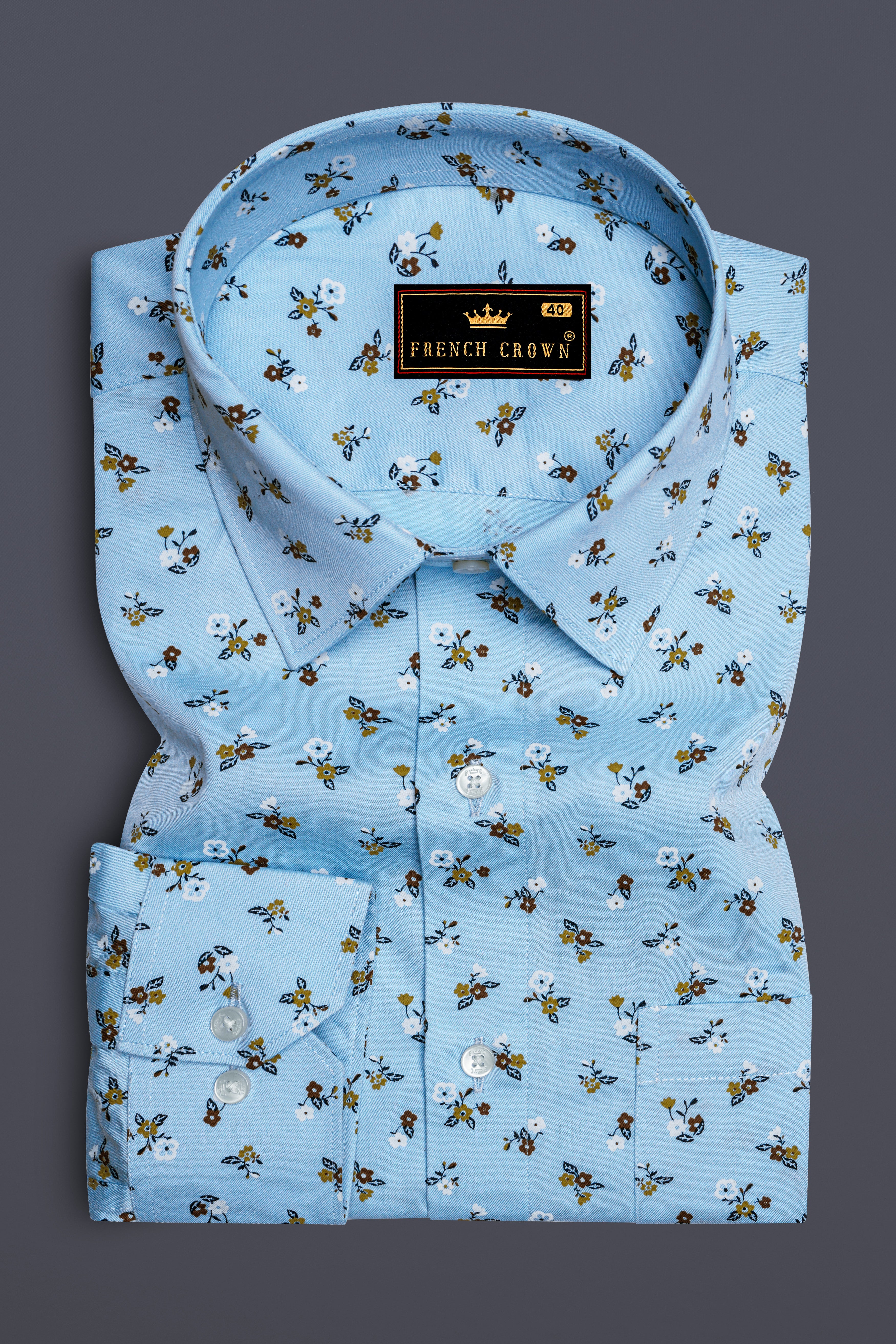 Blizzard Blue Ditsy Printed Twill Premium Cotton Shirt