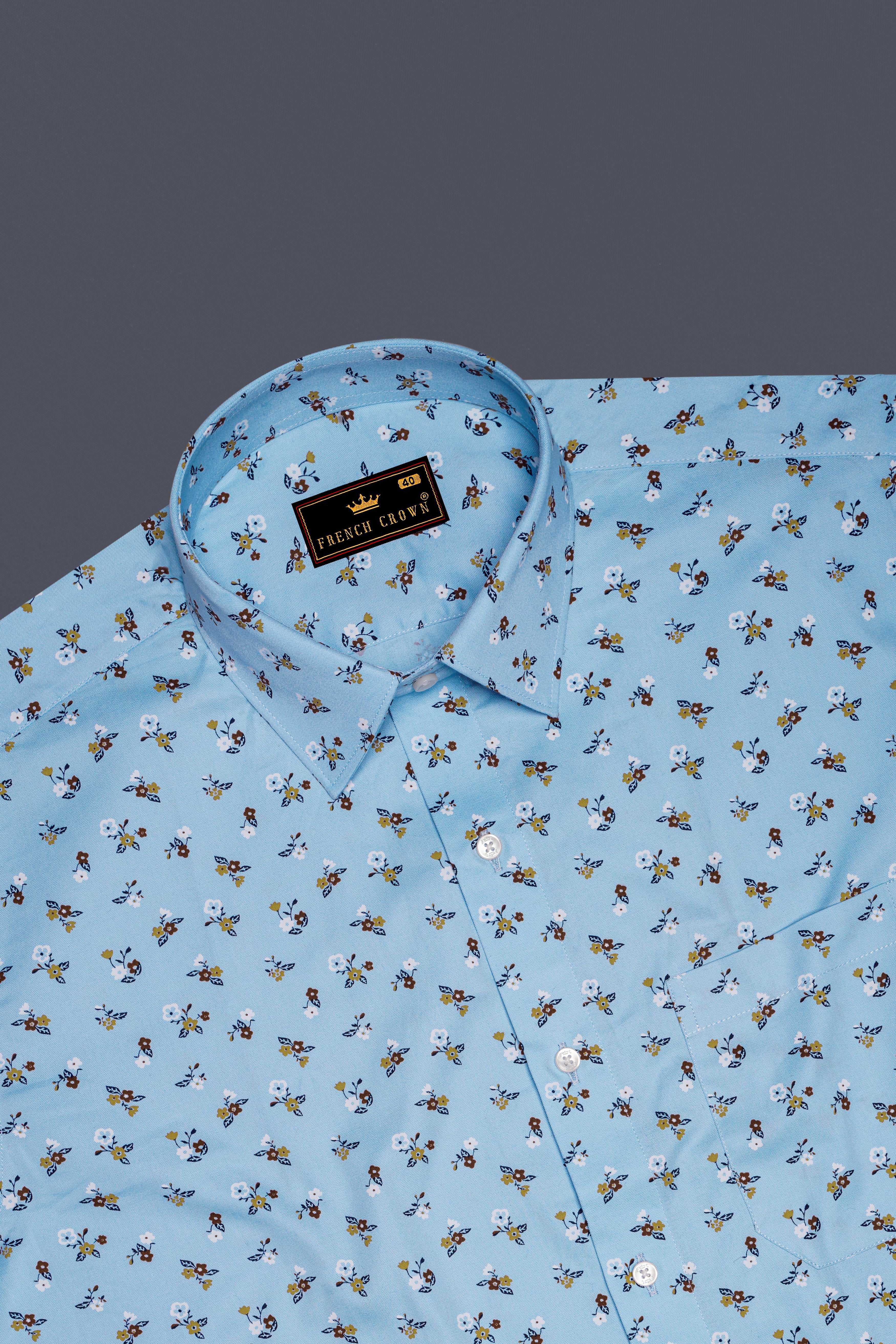 Blizzard Blue Ditsy Printed Twill Premium Cotton Shirt
