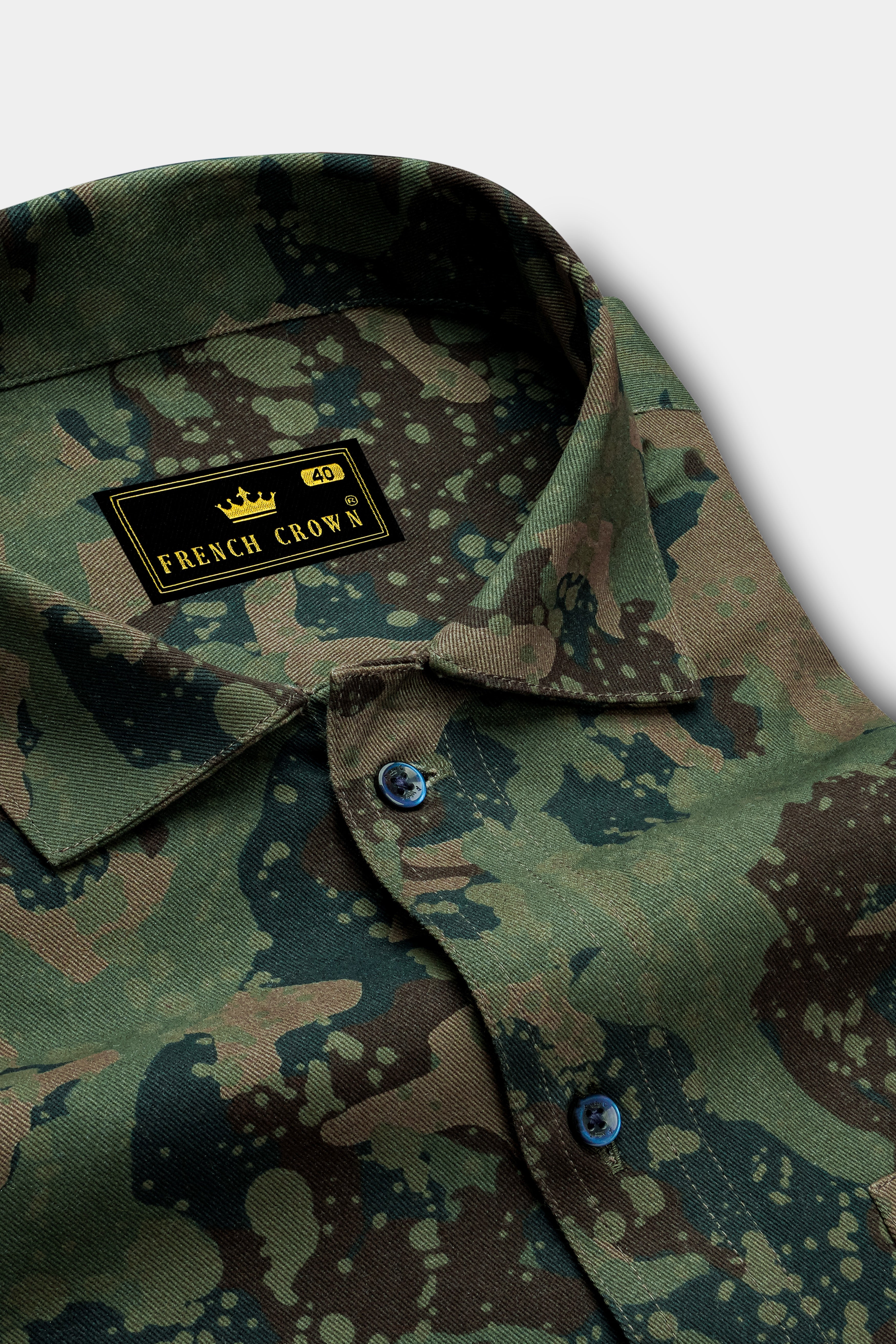 Wenge Brown with Lunar Green Camouflage Twill Premium Cotton Designer Shirt