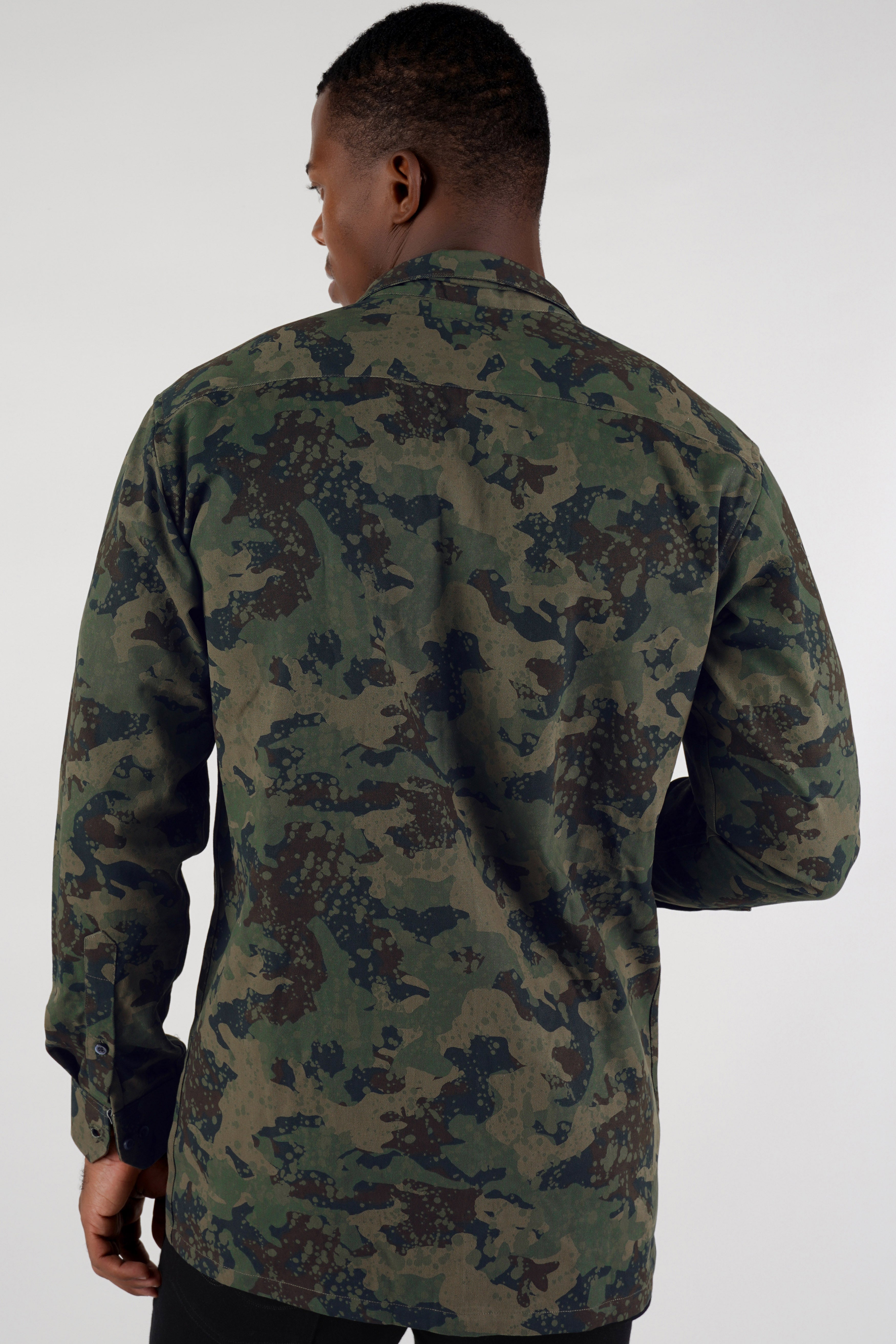 Wenge Brown with Lunar Green Camouflage Twill Premium Cotton Designer Shirt