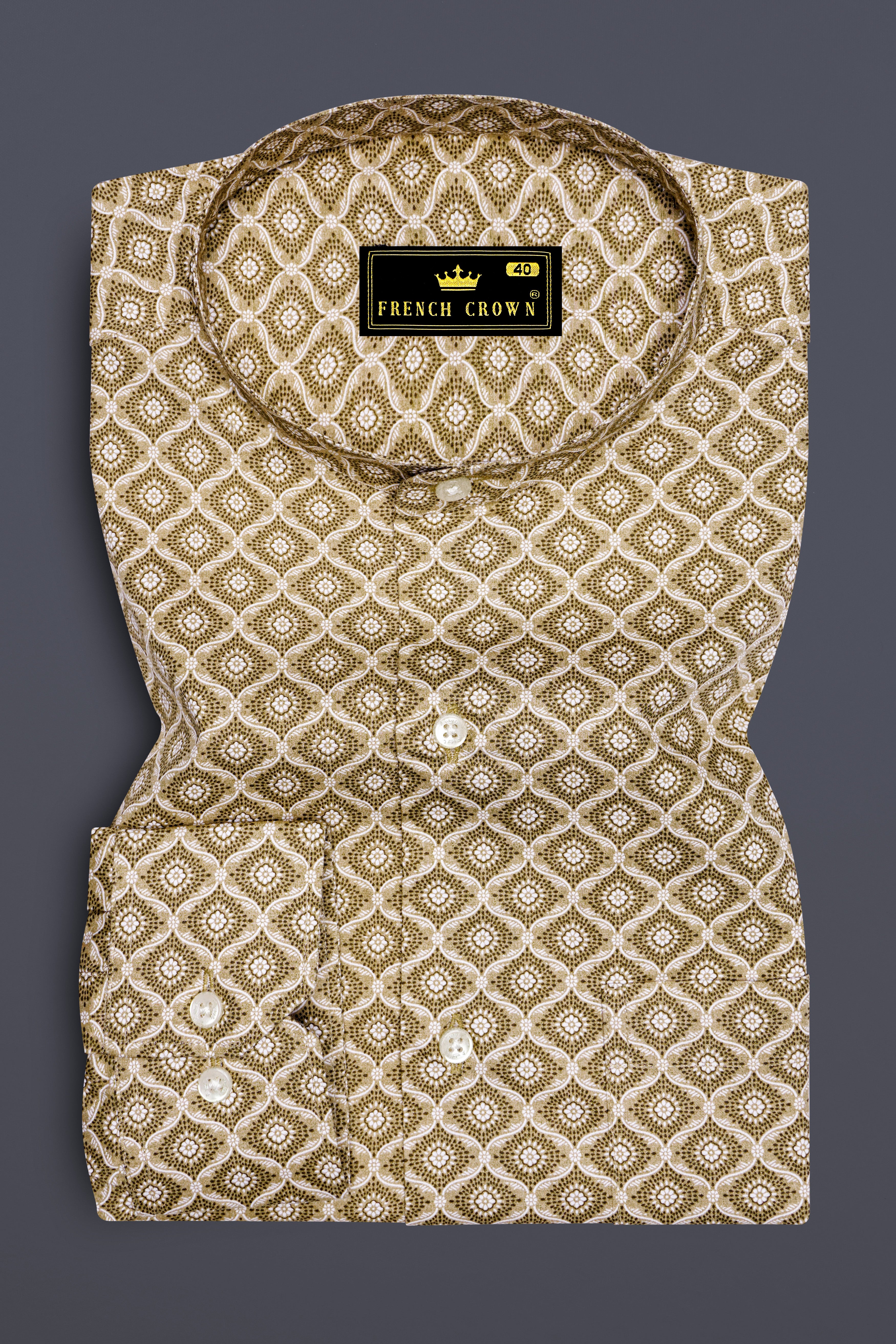 Creek Brown and White Printed Premium Cotton Shirt