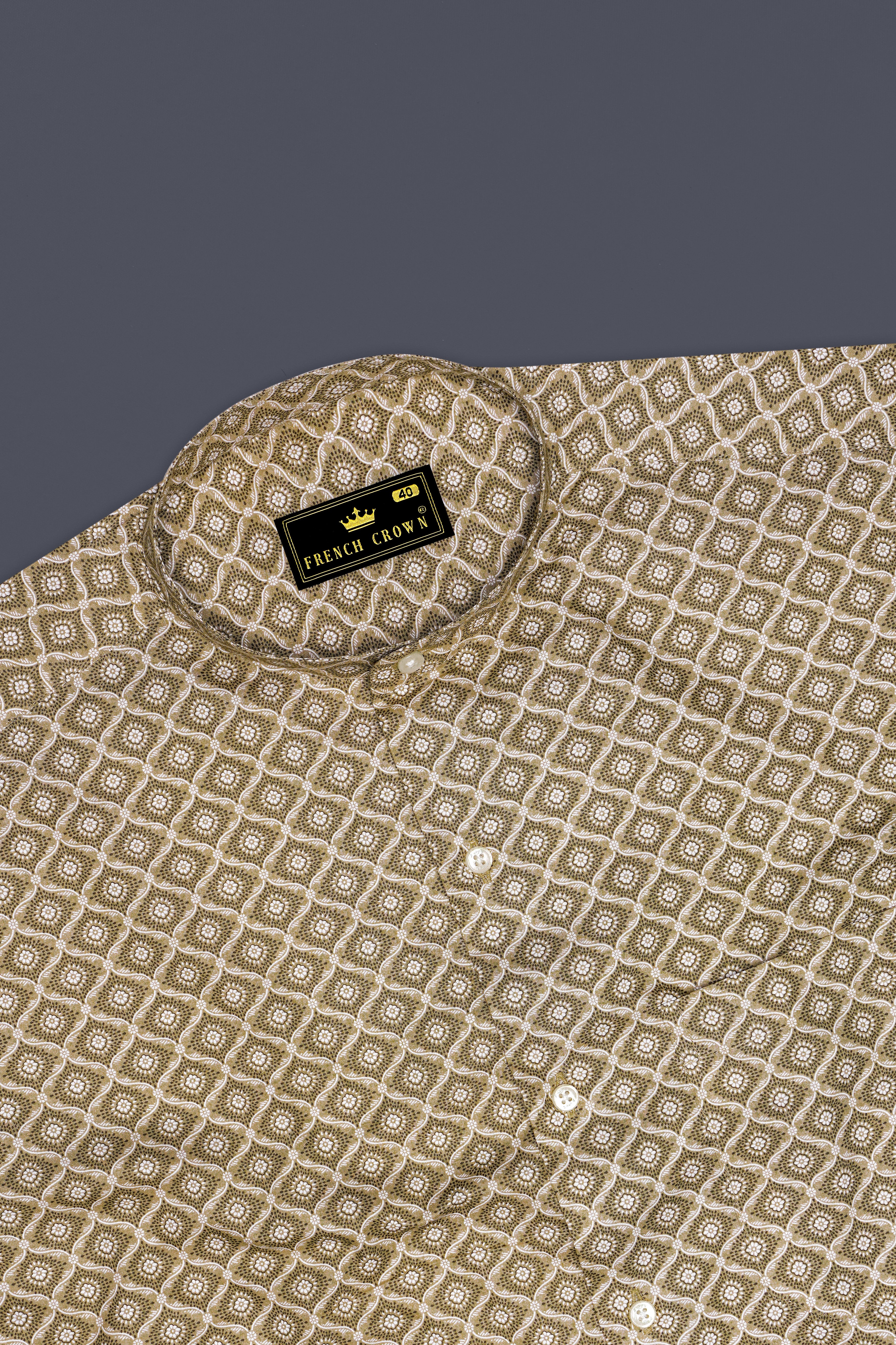 Creek Brown and White Printed Premium Cotton Shirt