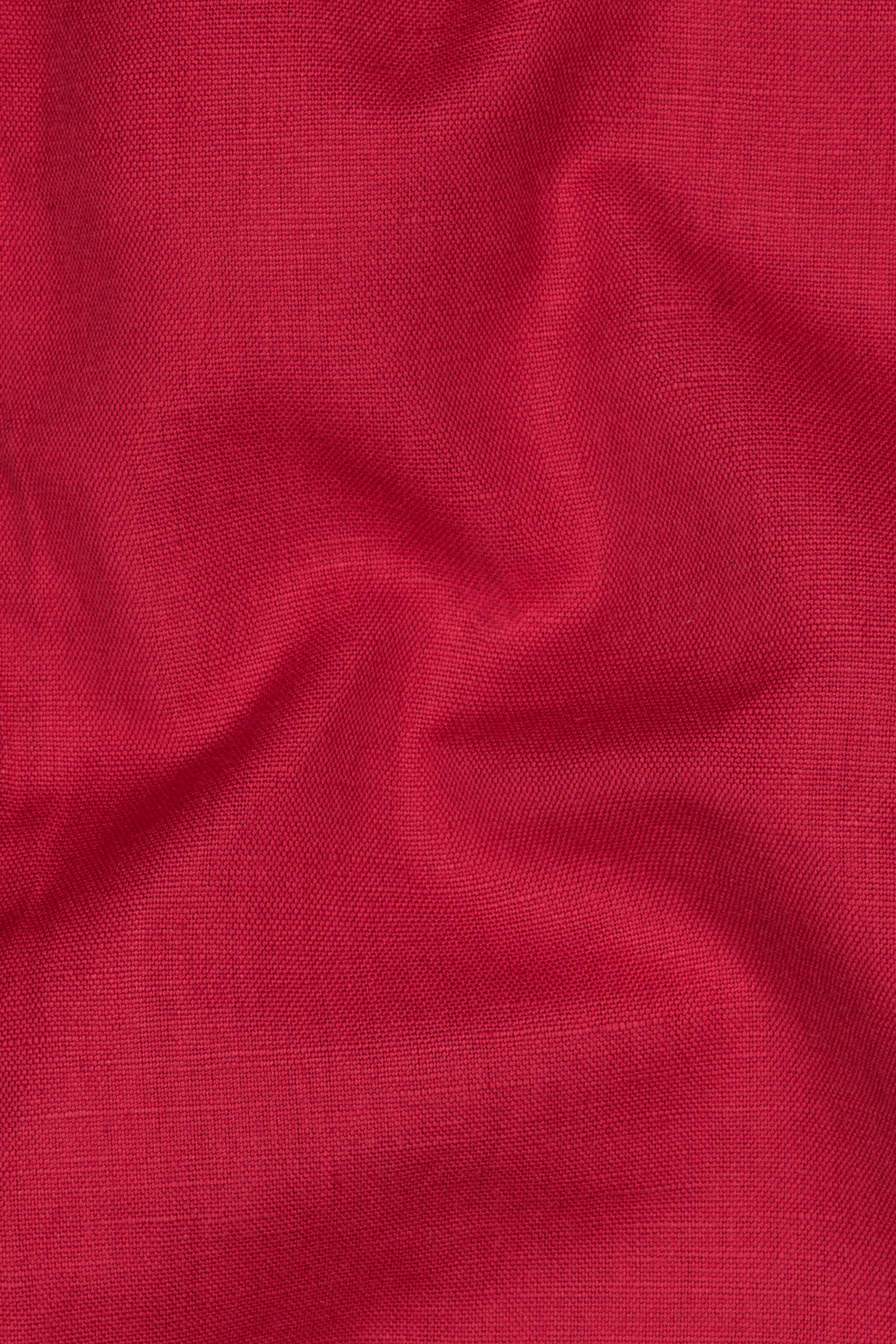 Cardinal Red Linen Textured Premium Cotton Jacket with Metallic Zipper Closer
