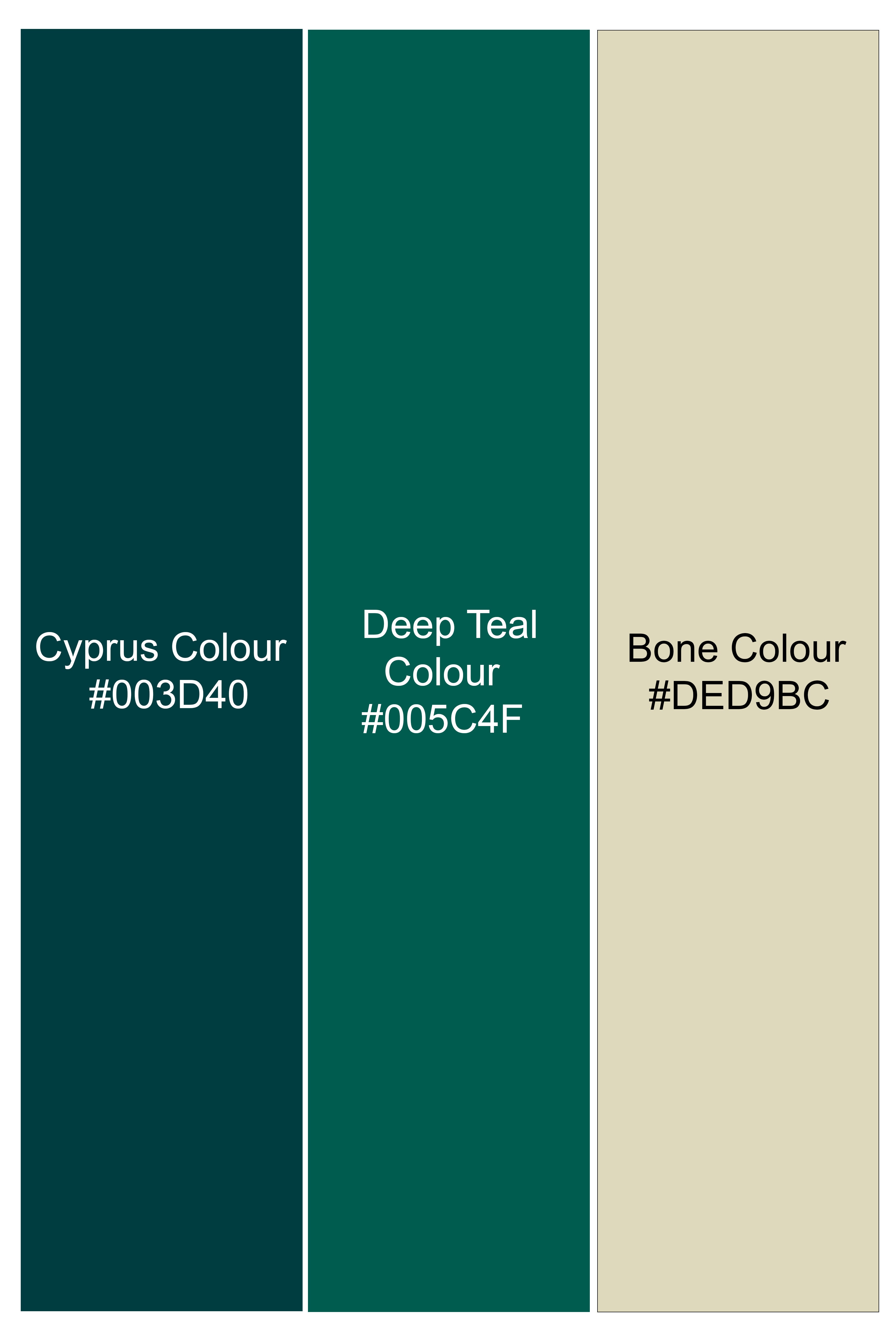 Cyprus Green with Multicolored Leaves Printed Premium Cotton Shirt