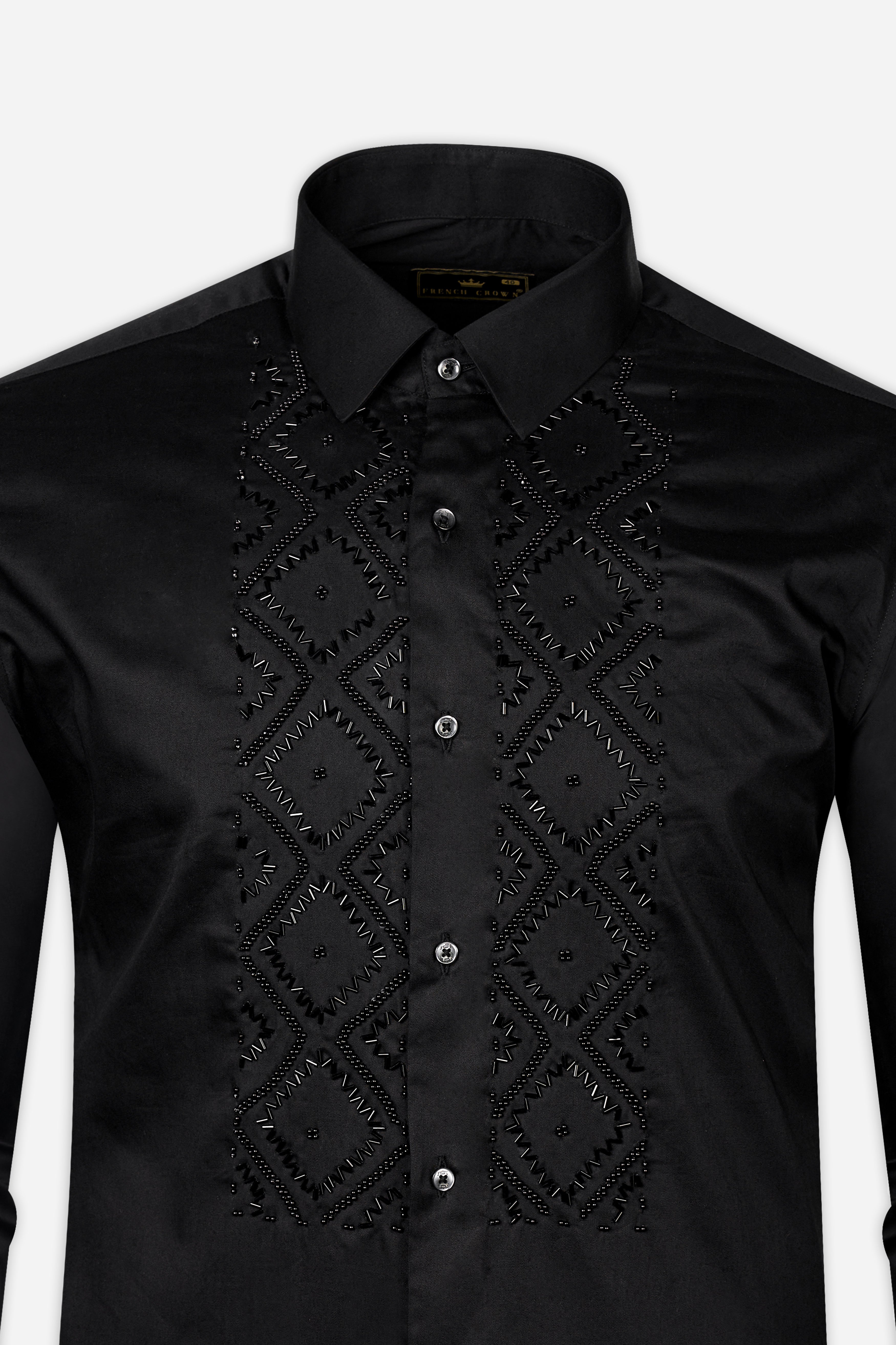 Jade Black with Artisanal Aari Embroidery Work Super Soft Premium Cotton Designer Shirt