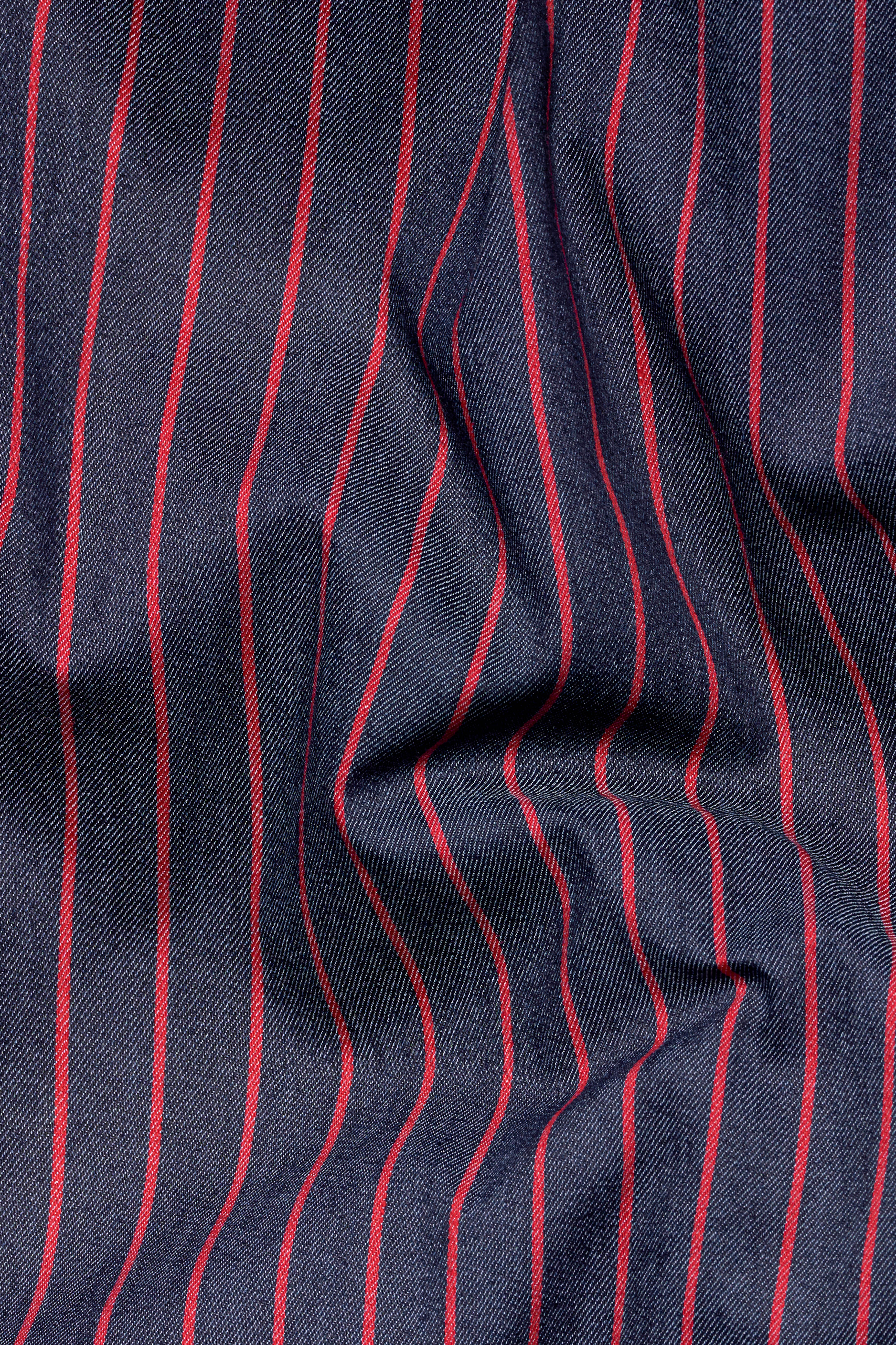 Martinique Blue with Blossom Red Premium Twill Striped Shirt