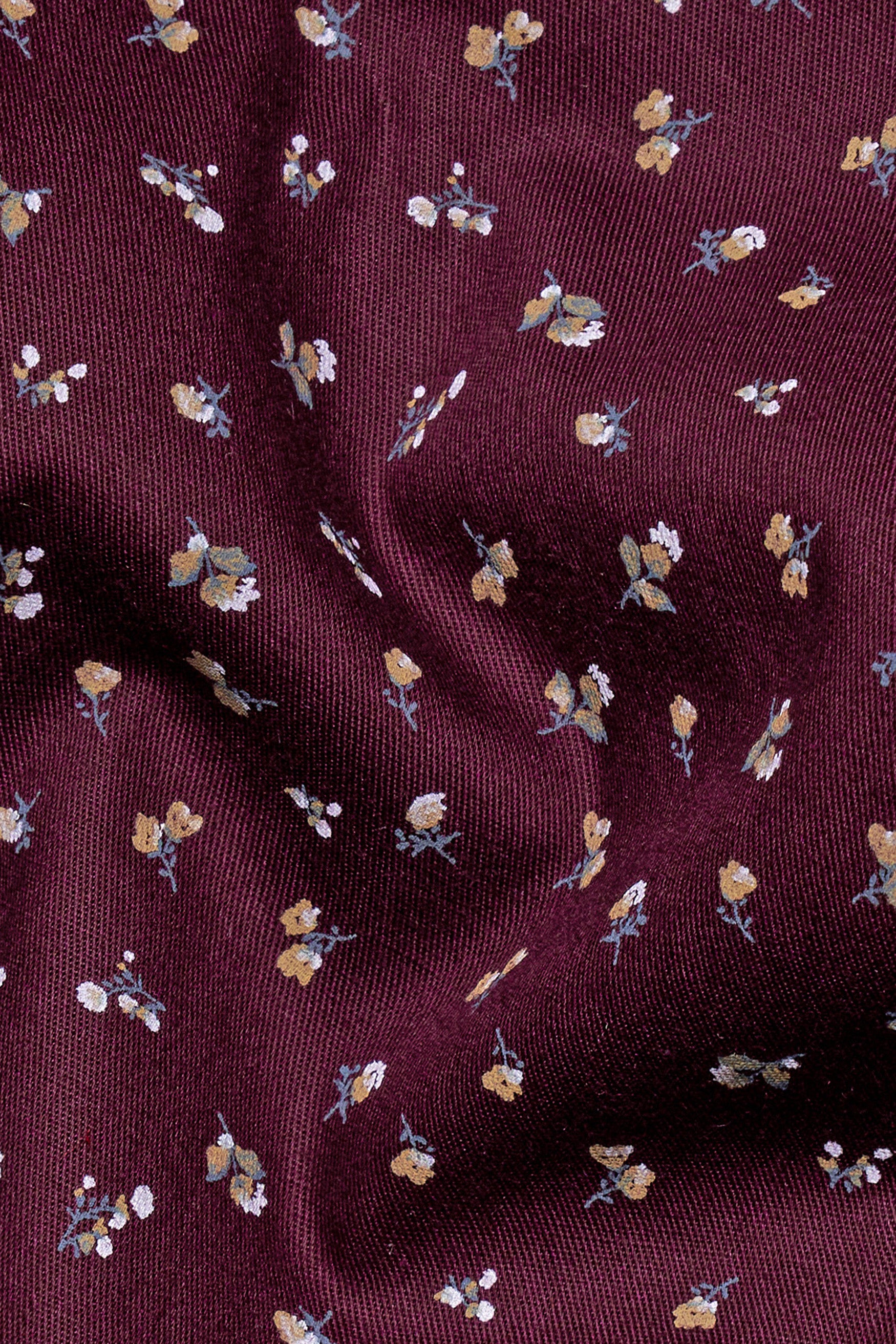 Wine Color with Ditsy Flower Printed Twill Premium Cotton Shirt