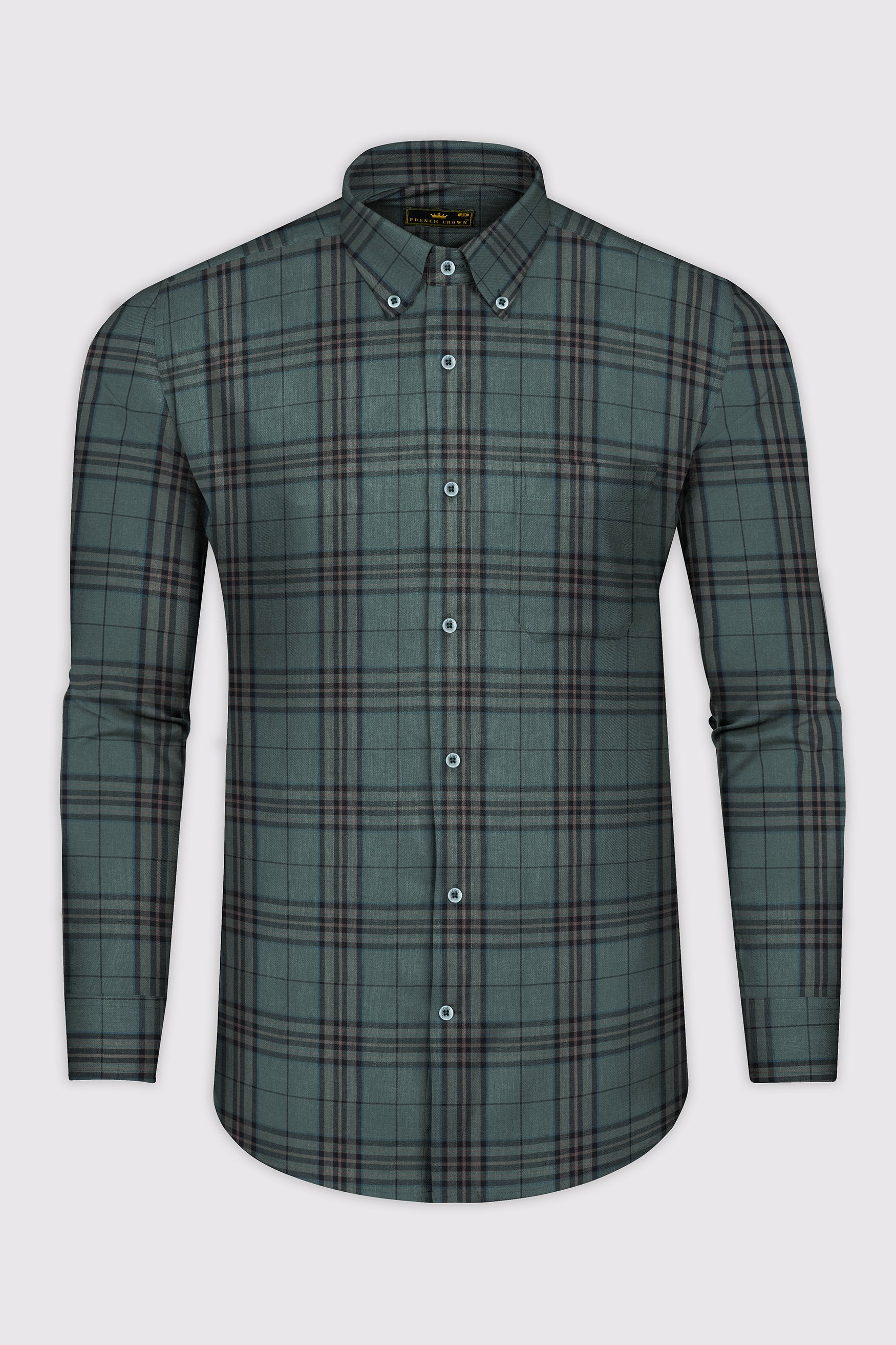Nandor Green with Multicolor Plaid Textured Twill Premium Cotton Shirt