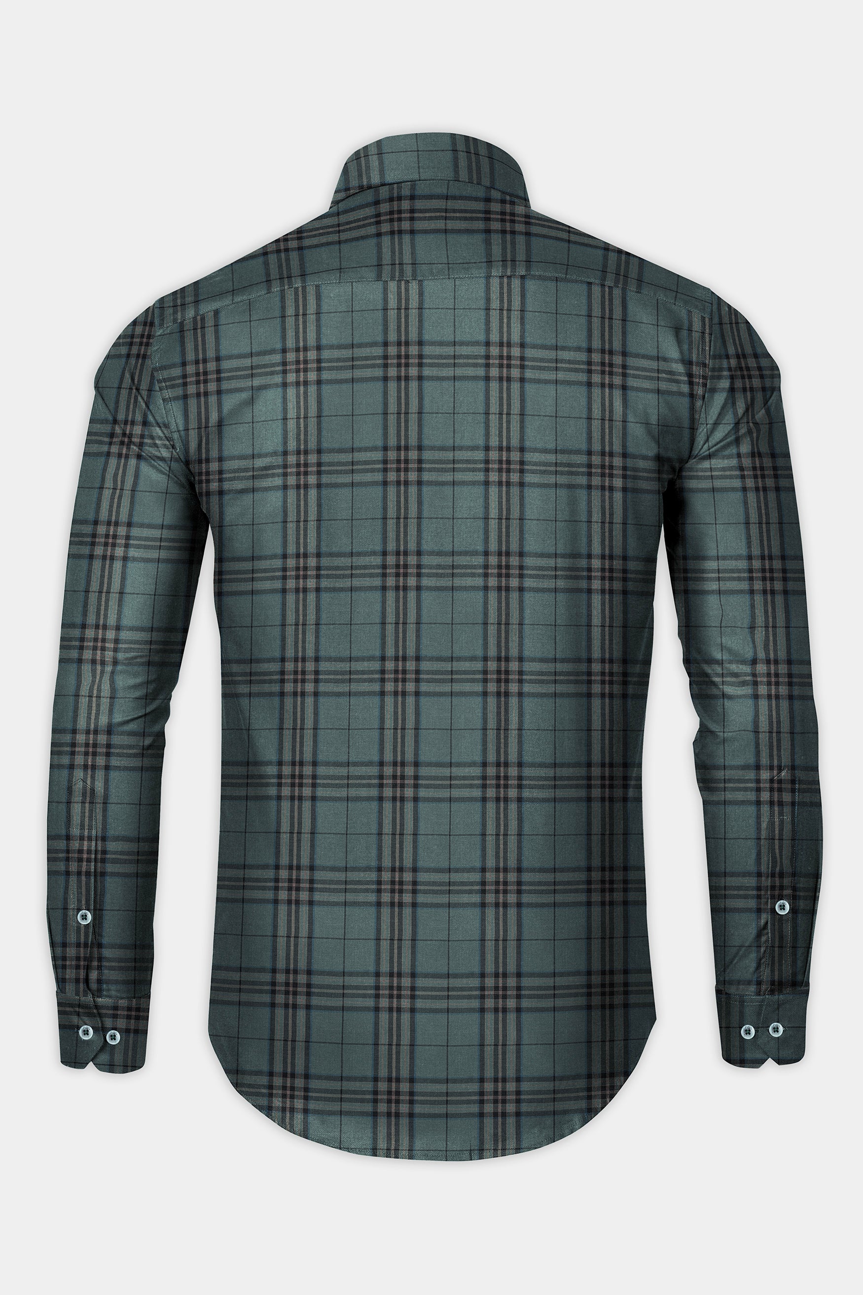 Nandor Green with Multicolor Plaid Textured Twill Premium Cotton Shirt