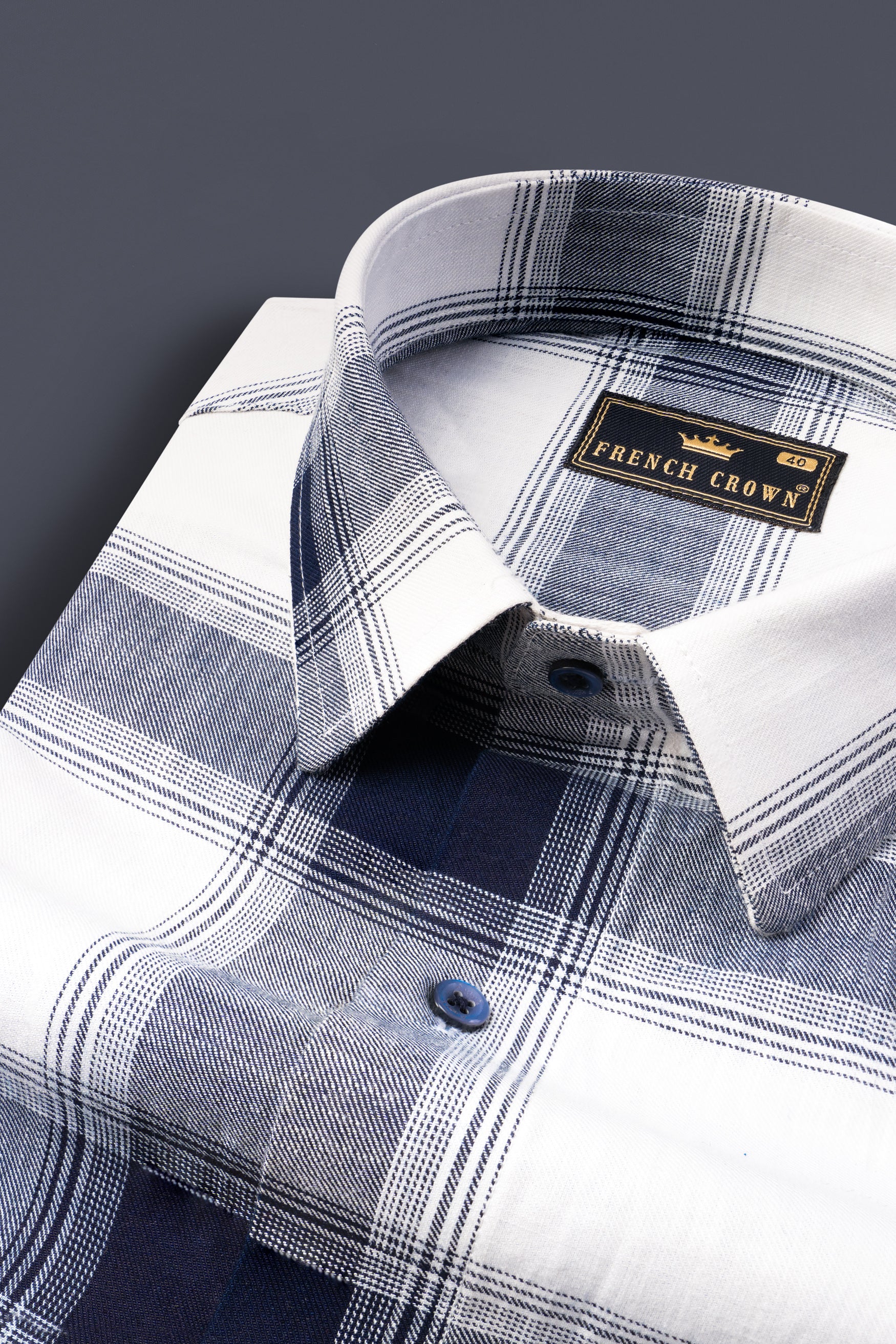 Bright White with Onyx Blue Plaid Twill Premium Cotton Shirt