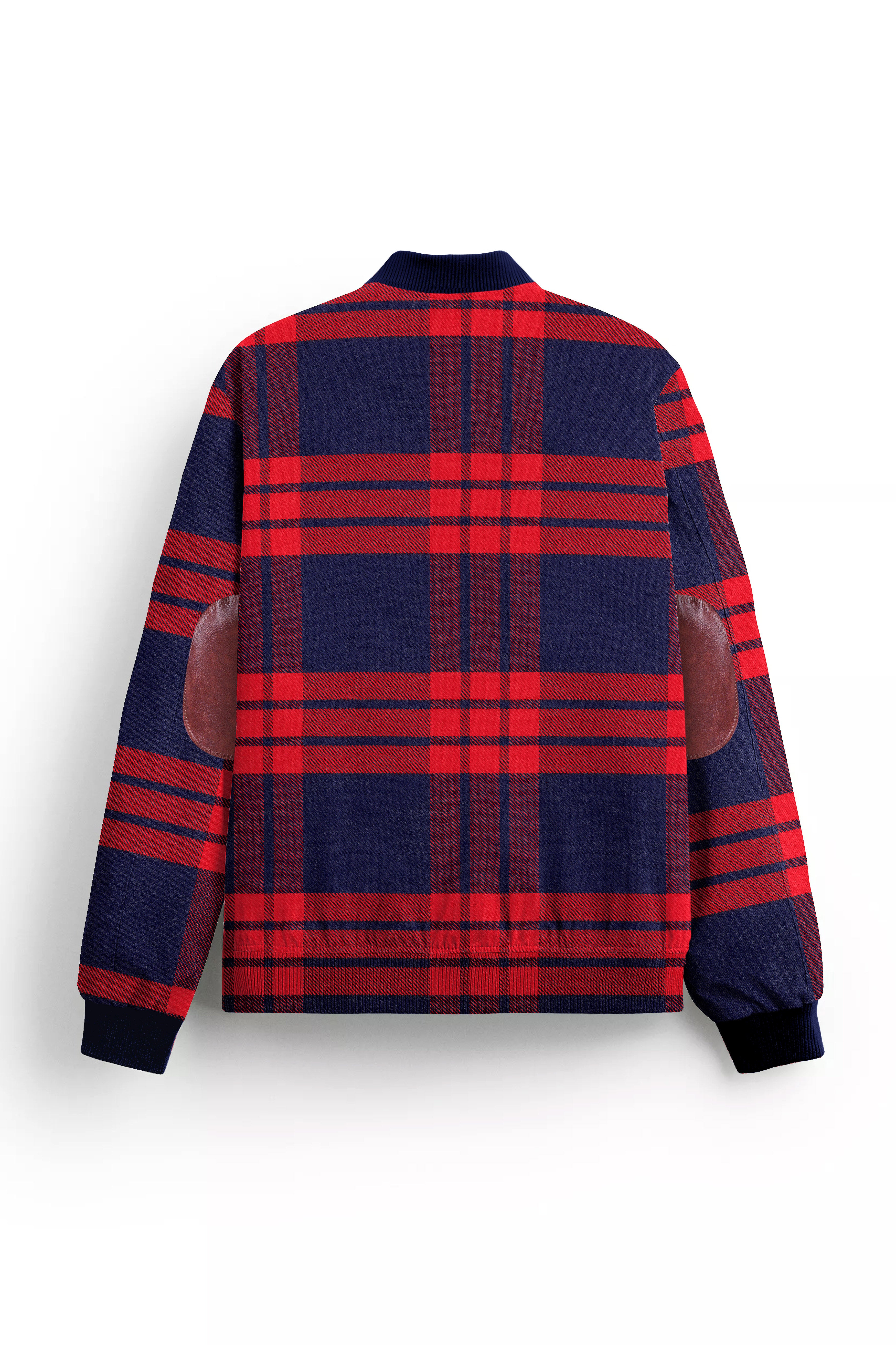 Tuna Blue and Crimson Red Checkered Flannel Bomber Jacket