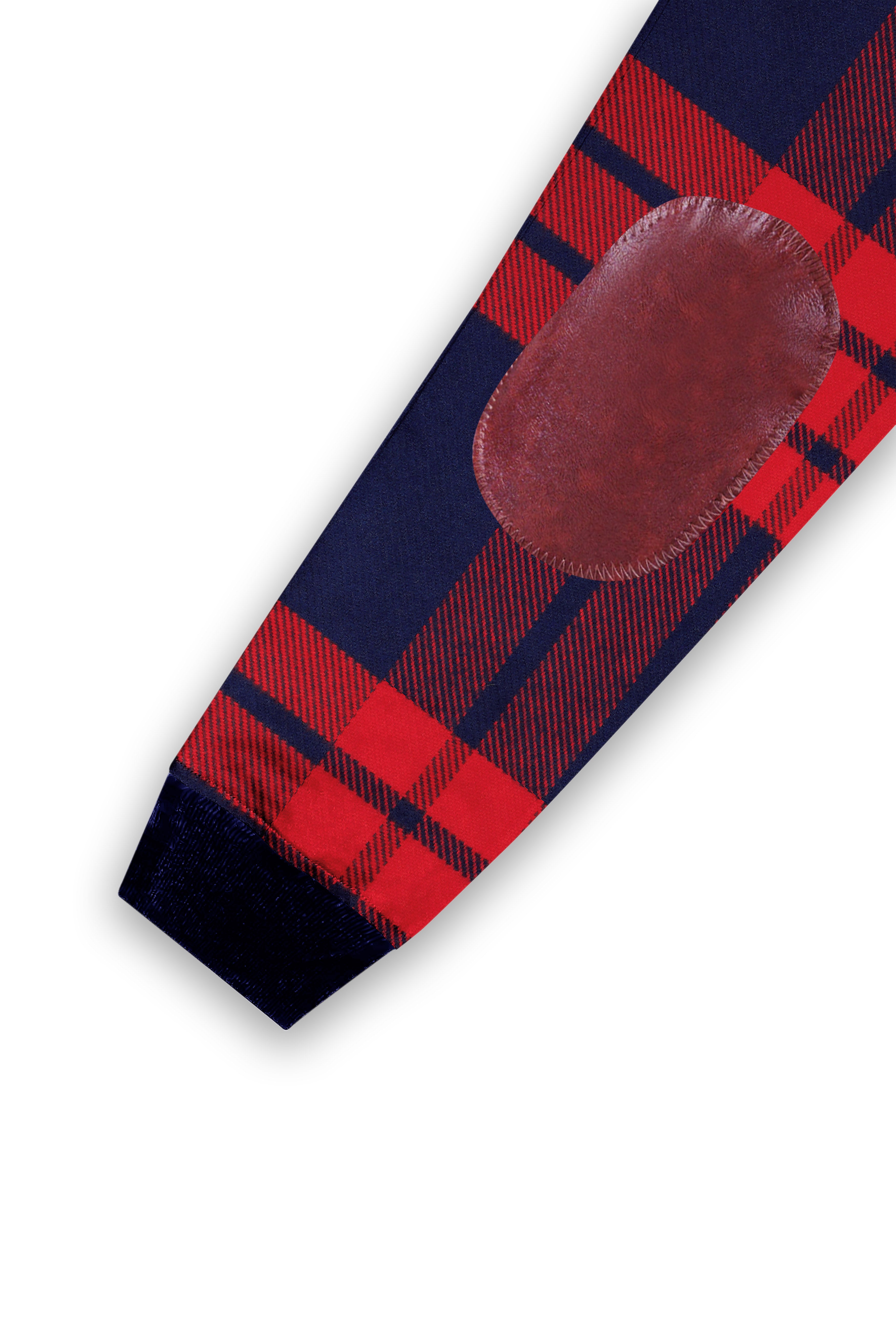 Tuna Blue and Crimson Red Checkered Flannel Bomber Jacket