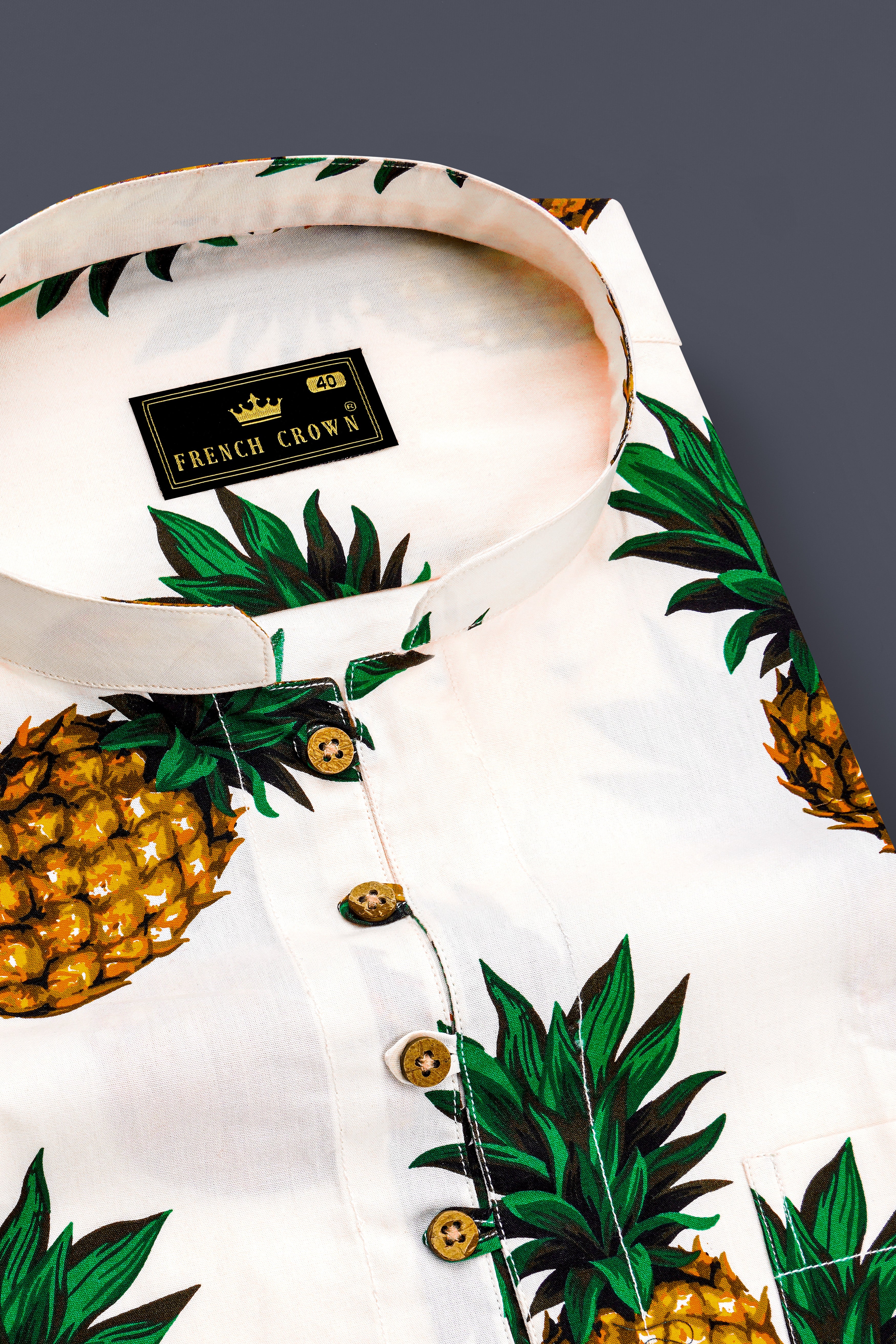 Off White Pineapple Printed Premium Cotton Kurta Shirt