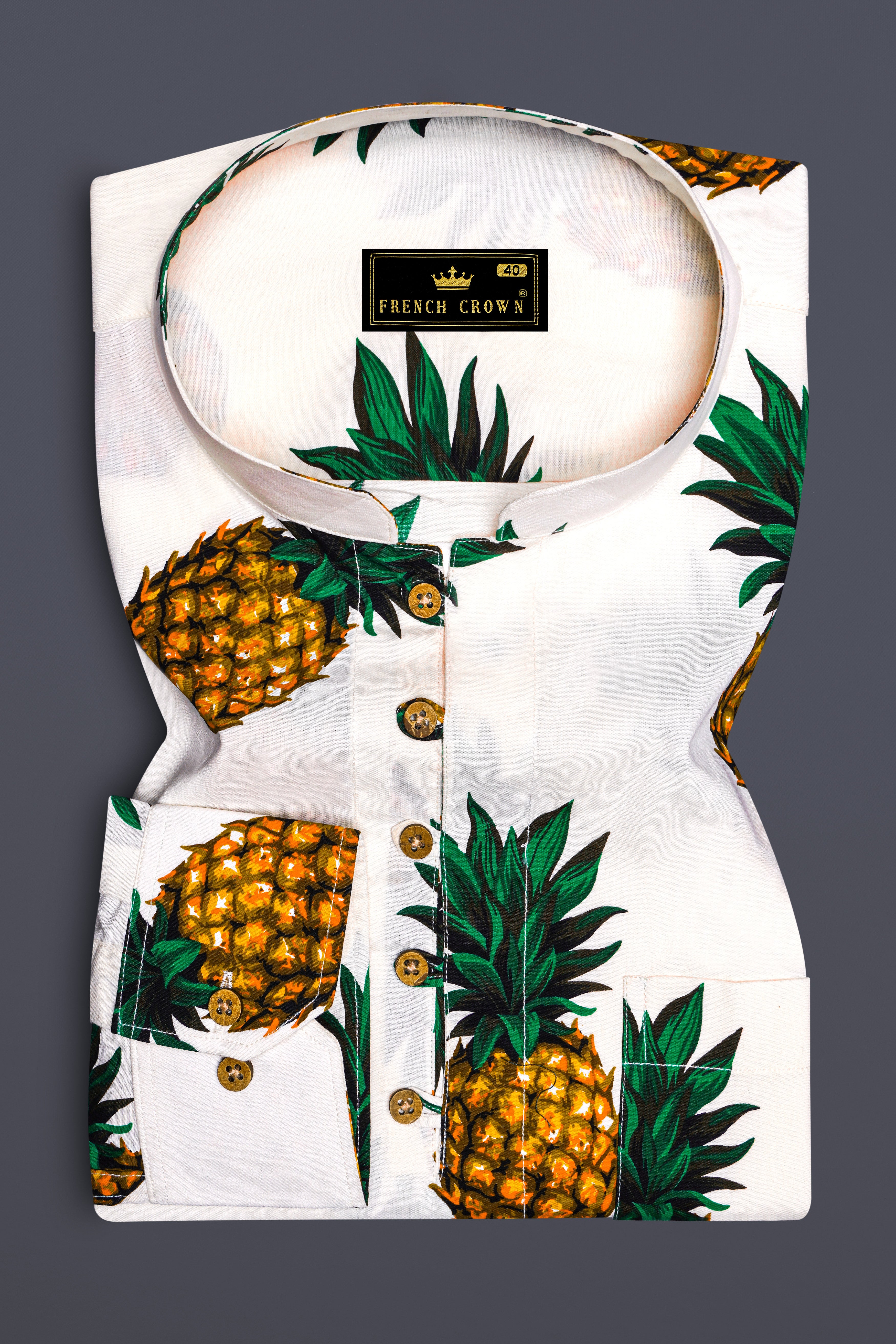 Off White Pineapple Printed Premium Cotton Kurta Shirt