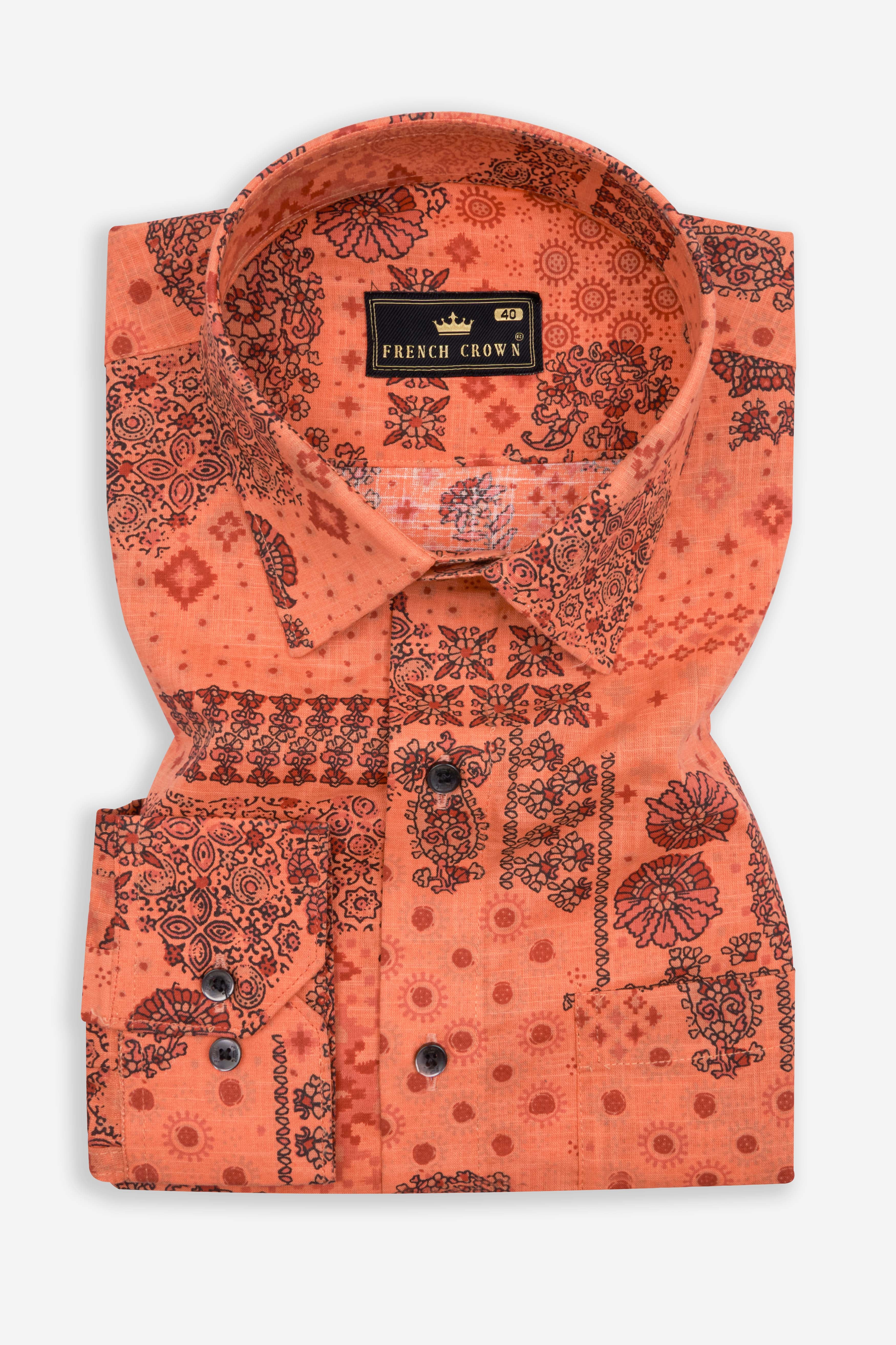 Geraldine Orange Ethnic Printed Chambray Shirt 10300-BLK-38, 10300-BLK-H-38, 10300-BLK-39, 10300-BLK-H-39, 10300-BLK-40, 10300-BLK-H-40, 10300-BLK-42, 10300-BLK-H-42, 10300-BLK-44, 10300-BLK-H-44, 10300-BLK-46, 10300-BLK-H-46, 10300-BLK-48, 10300-BLK-H-48, 10300-BLK-50, 10300-BLK-H-50, 10300-BLK-52, 10300-BLK-H-52