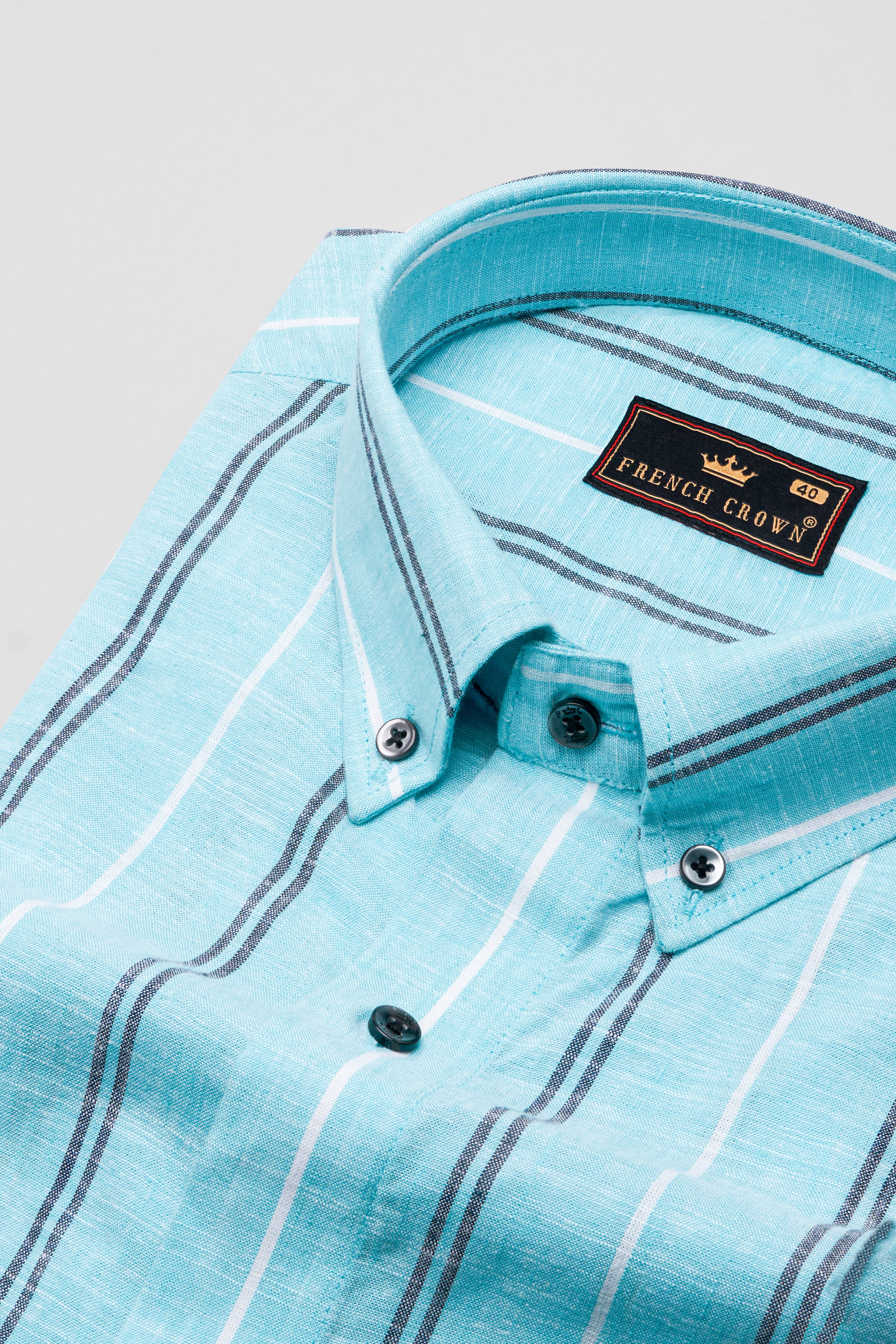 Pale Aqua Blue with Black and White Striped Luxurious Linen Shirt 10307-BD-BLK-38, 10307-BD-BLK-H-38, 10307-BD-BLK-39, 10307-BD-BLK-H-39, 10307-BD-BLK-40, 10307-BD-BLK-H-40, 10307-BD-BLK-42, 10307-BD-BLK-H-42, 10307-BD-BLK-44, 10307-BD-BLK-H-44, 10307-BD-BLK-46, 10307-BD-BLK-H-46, 10307-BD-BLK-48, 10307-BD-BLK-H-48, 10307-BD-BLK-50, 10307-BD-BLK-H-50, 10307-BD-BLK-52, 10307-BD-BLK-H-52