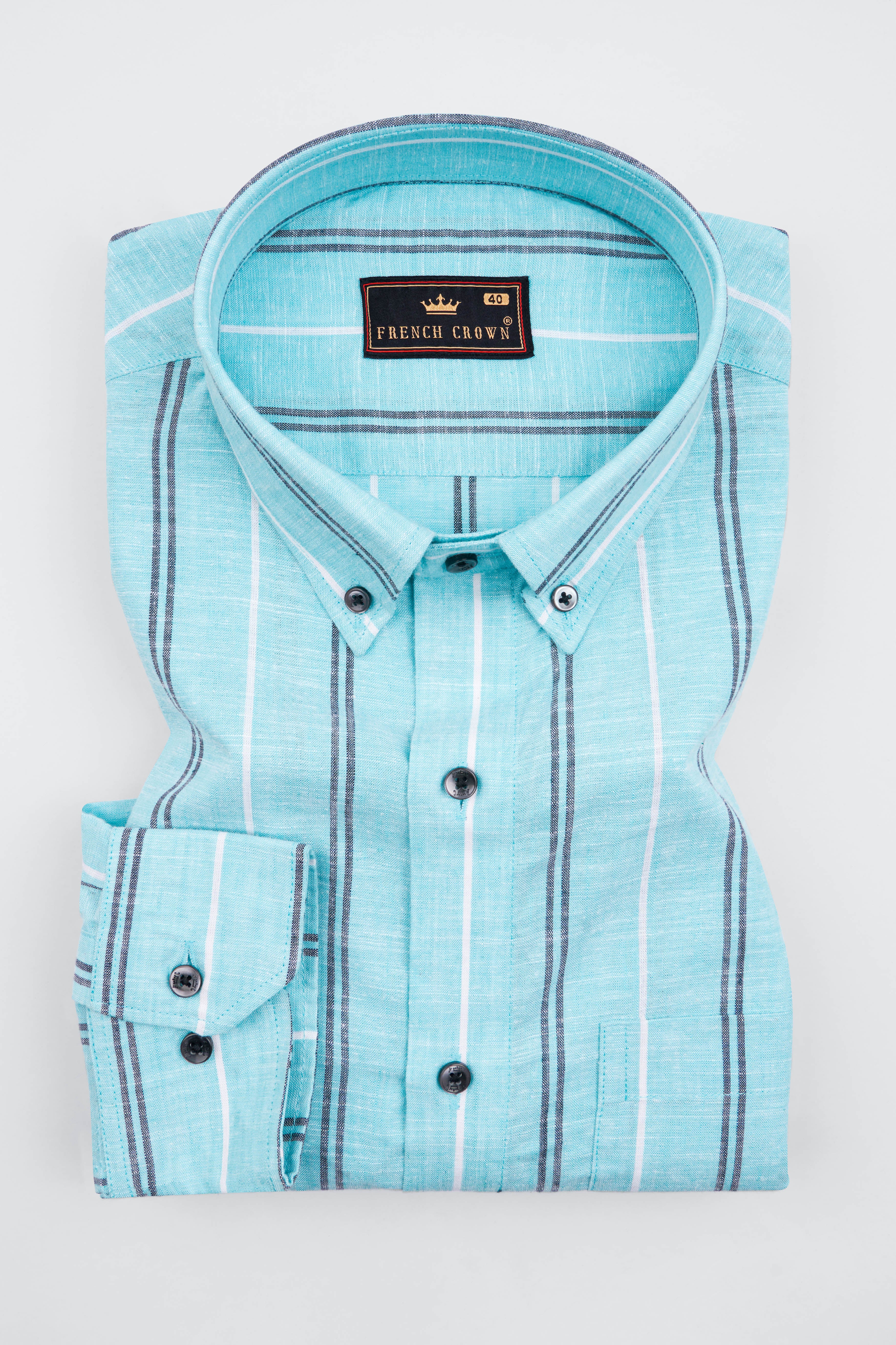 Pale Aqua Blue with Black and White Striped Luxurious Linen Shirt 10307-BD-BLK-38, 10307-BD-BLK-H-38, 10307-BD-BLK-39, 10307-BD-BLK-H-39, 10307-BD-BLK-40, 10307-BD-BLK-H-40, 10307-BD-BLK-42, 10307-BD-BLK-H-42, 10307-BD-BLK-44, 10307-BD-BLK-H-44, 10307-BD-BLK-46, 10307-BD-BLK-H-46, 10307-BD-BLK-48, 10307-BD-BLK-H-48, 10307-BD-BLK-50, 10307-BD-BLK-H-50, 10307-BD-BLK-52, 10307-BD-BLK-H-52