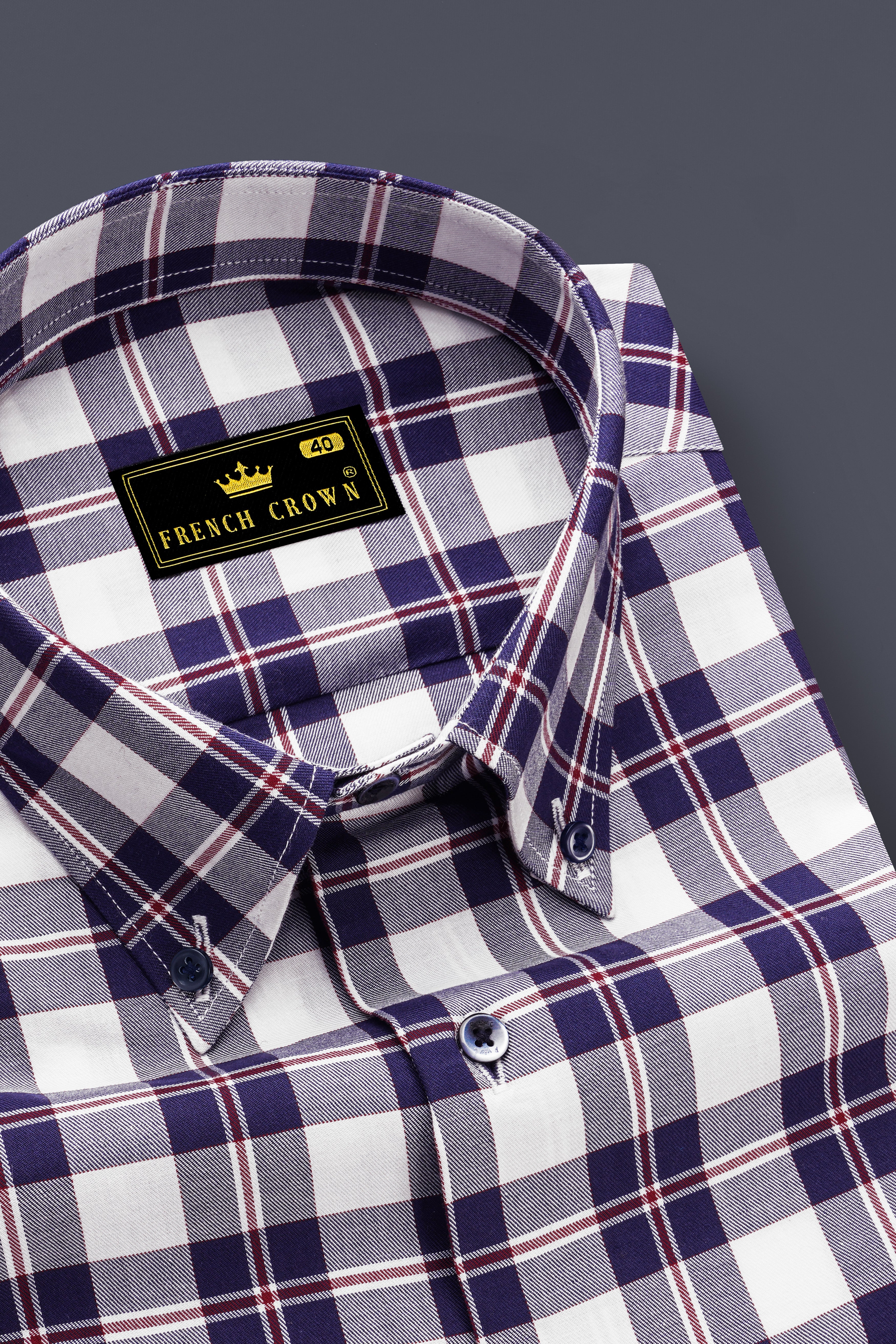 Bright White with Downriver Blue and Monza Red Checkered Twill Premium Cotton Shirt