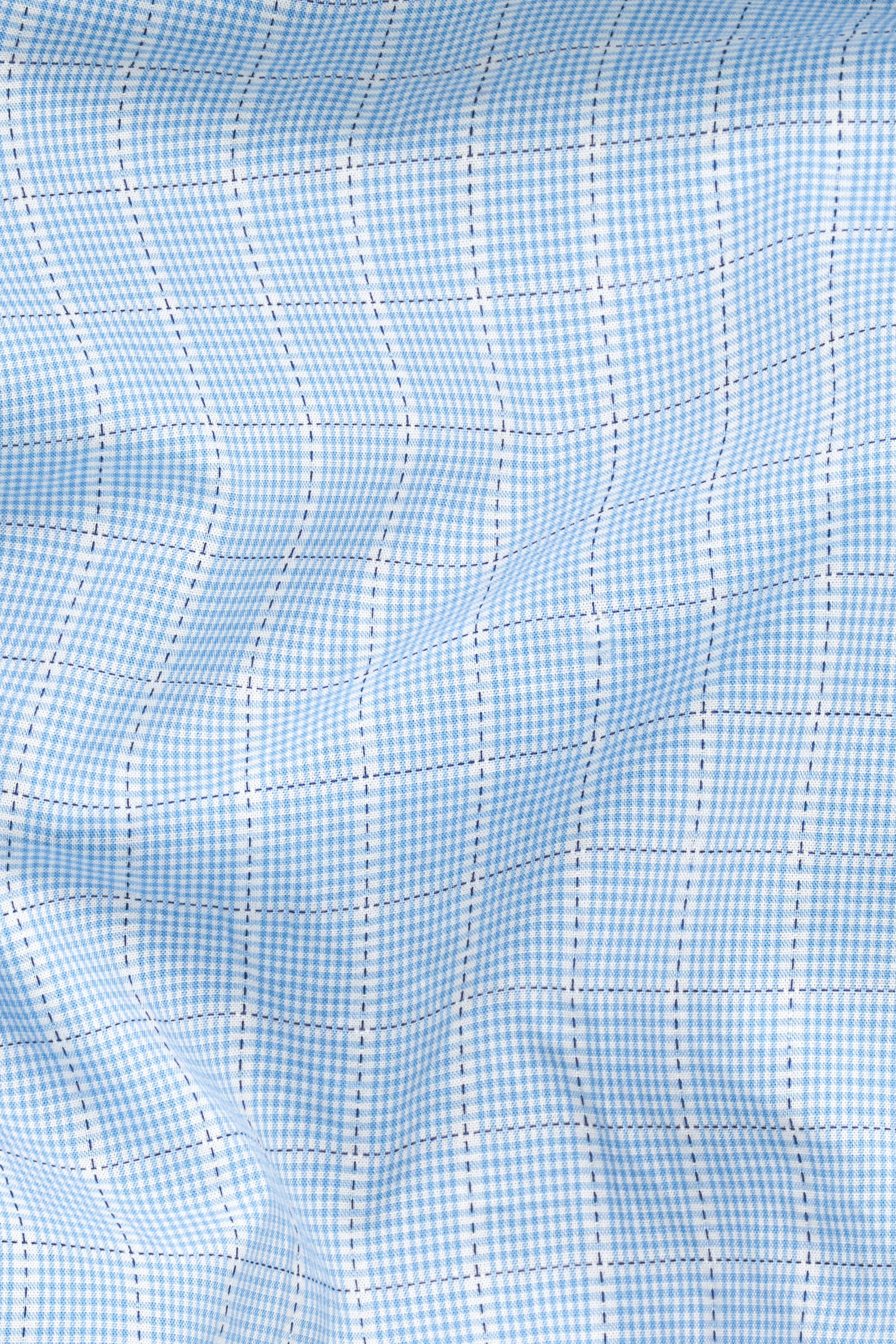 Carolina Blue with White Checkered Dobby Textured Premium Giza Cotton Shirt