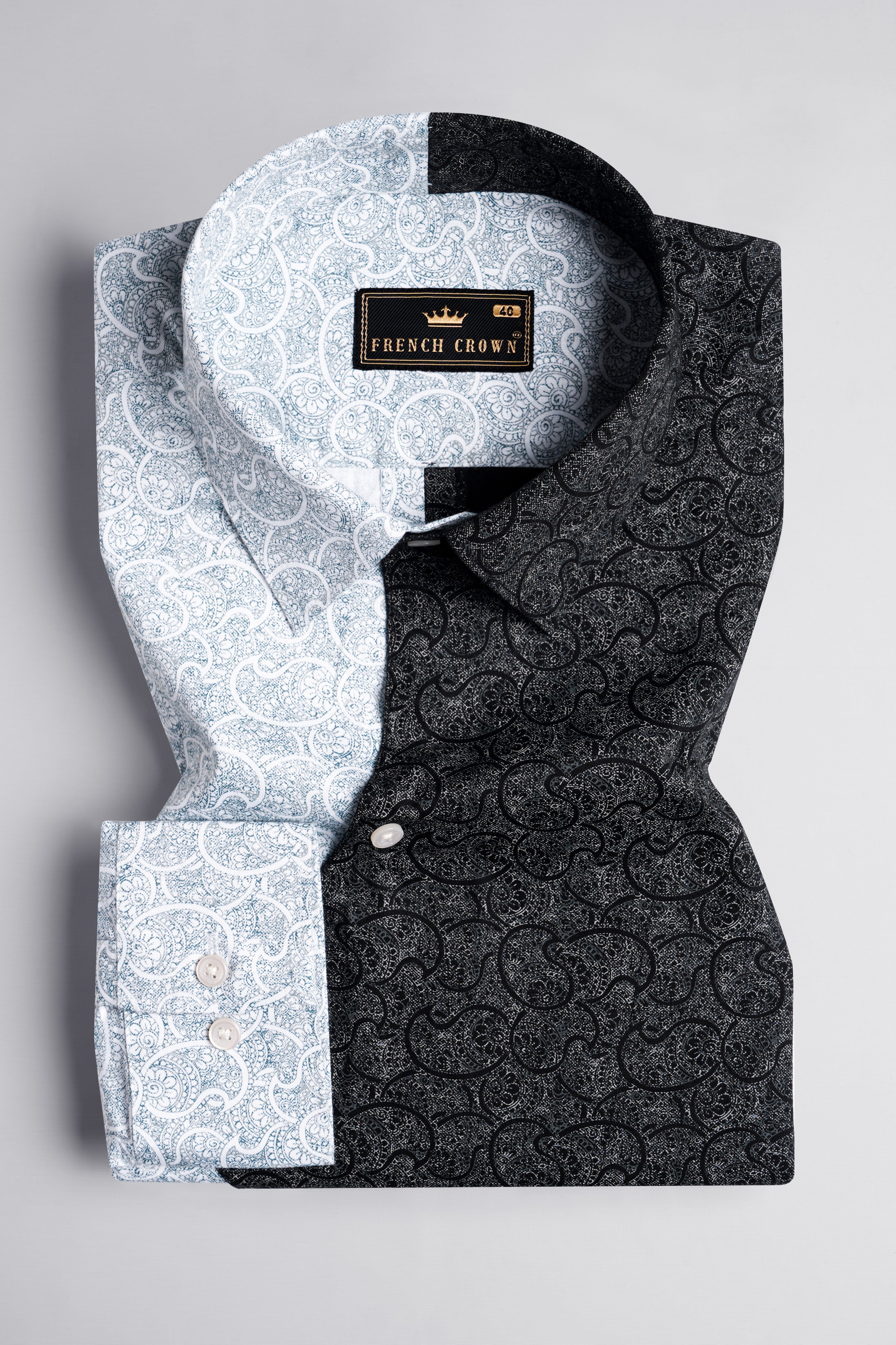 Half Lagoon Blue and Half Black Paisley Printed Super Soft Premium Cotton Designer Shirt