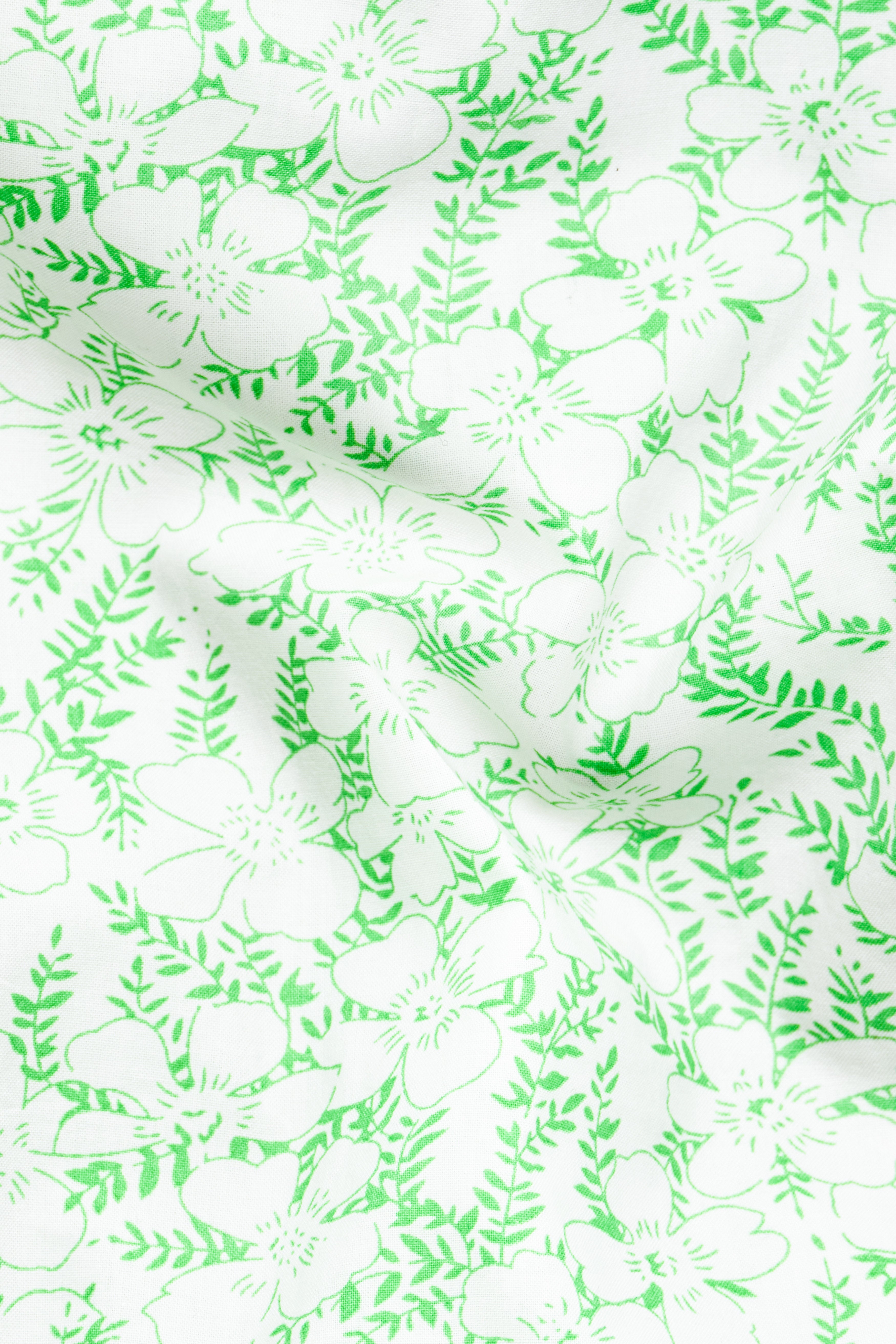 Bright White with Aquamarine Green Leaves Printed Premium Cotton Shirt