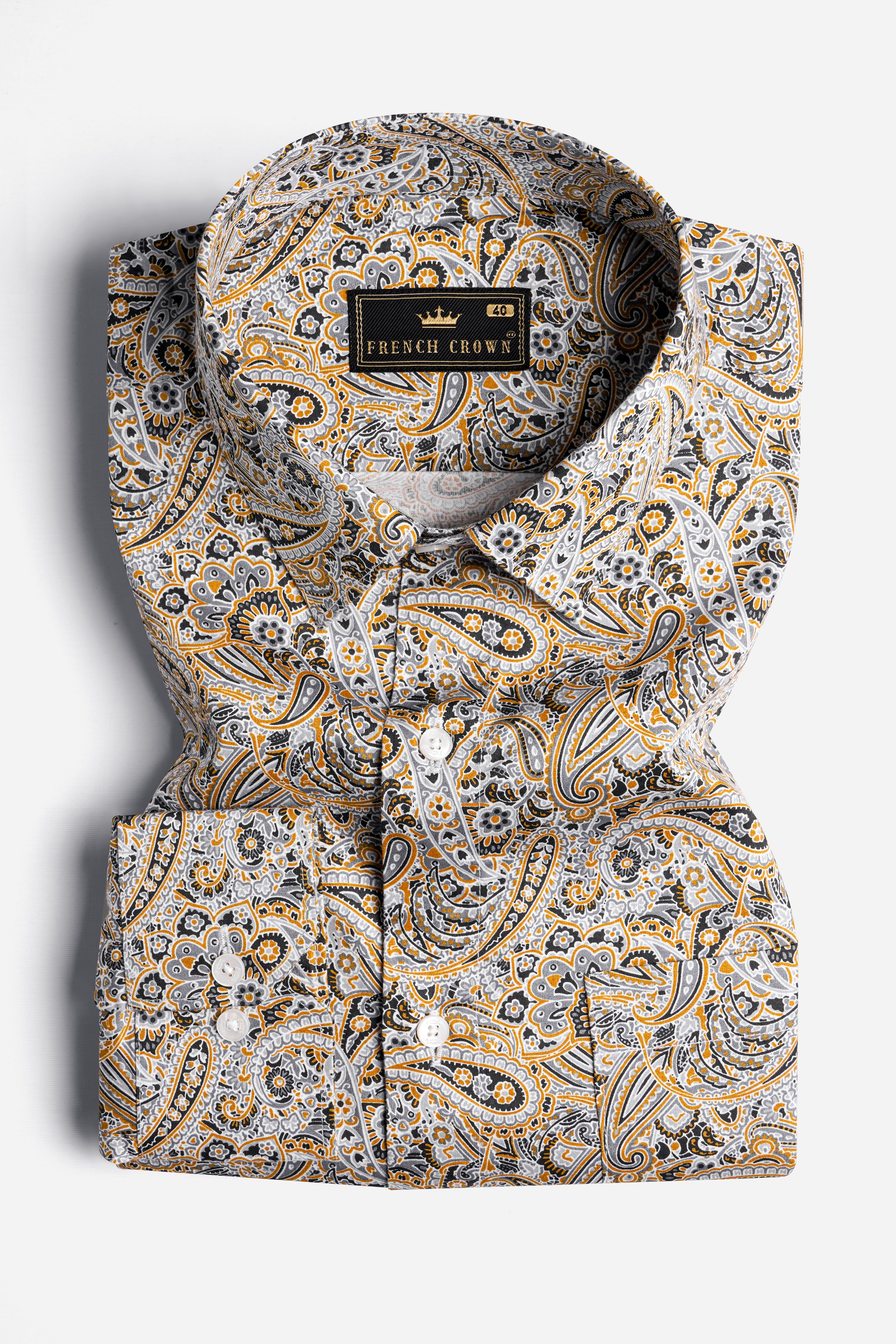 Bourbon Orange with Steel Gray Paisley Printed Super Soft Premium Cotton Shirt