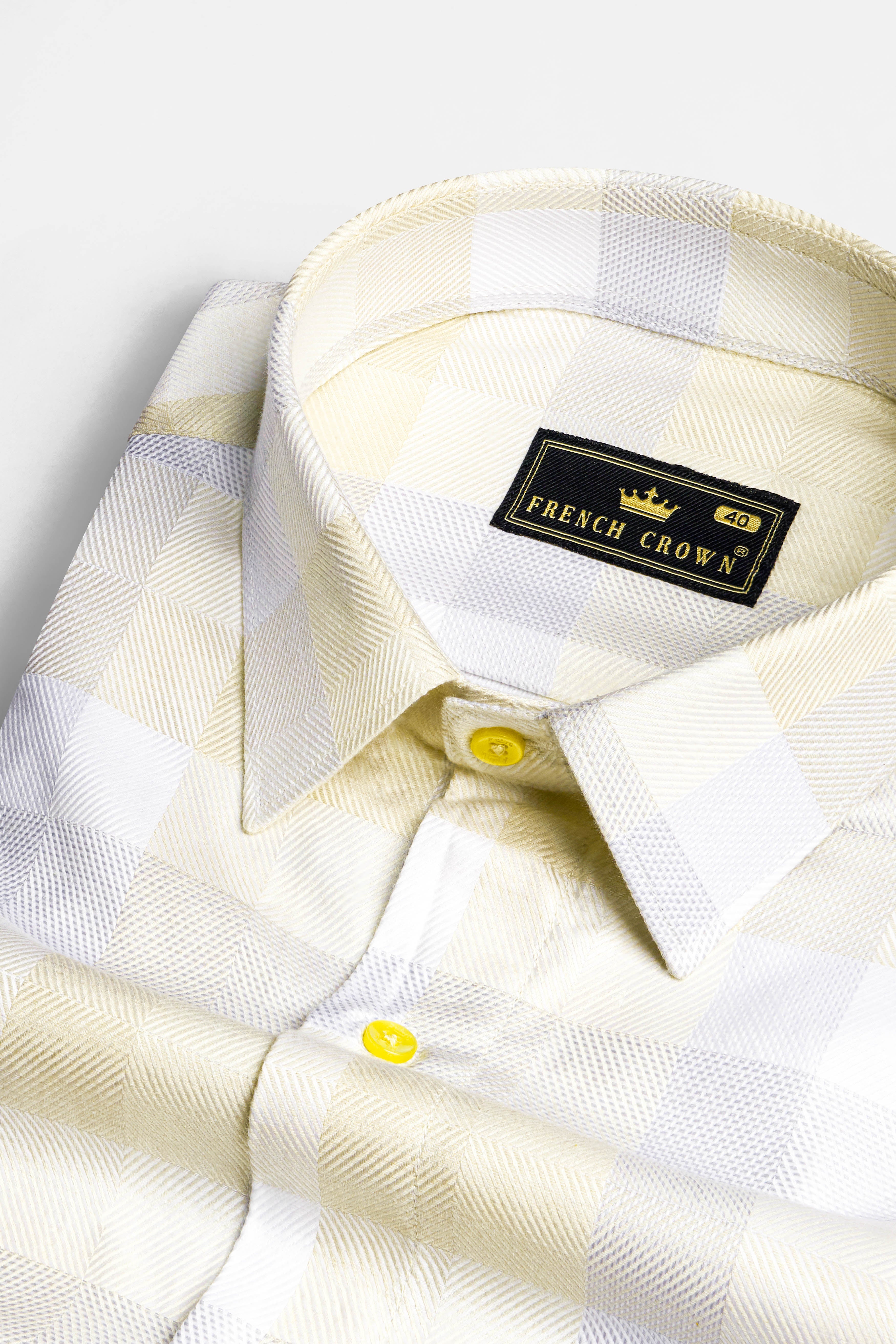 Citrine Beige and Periglacial Gray Checkered Jacquard Textured Premium Giza Cotton Shirt