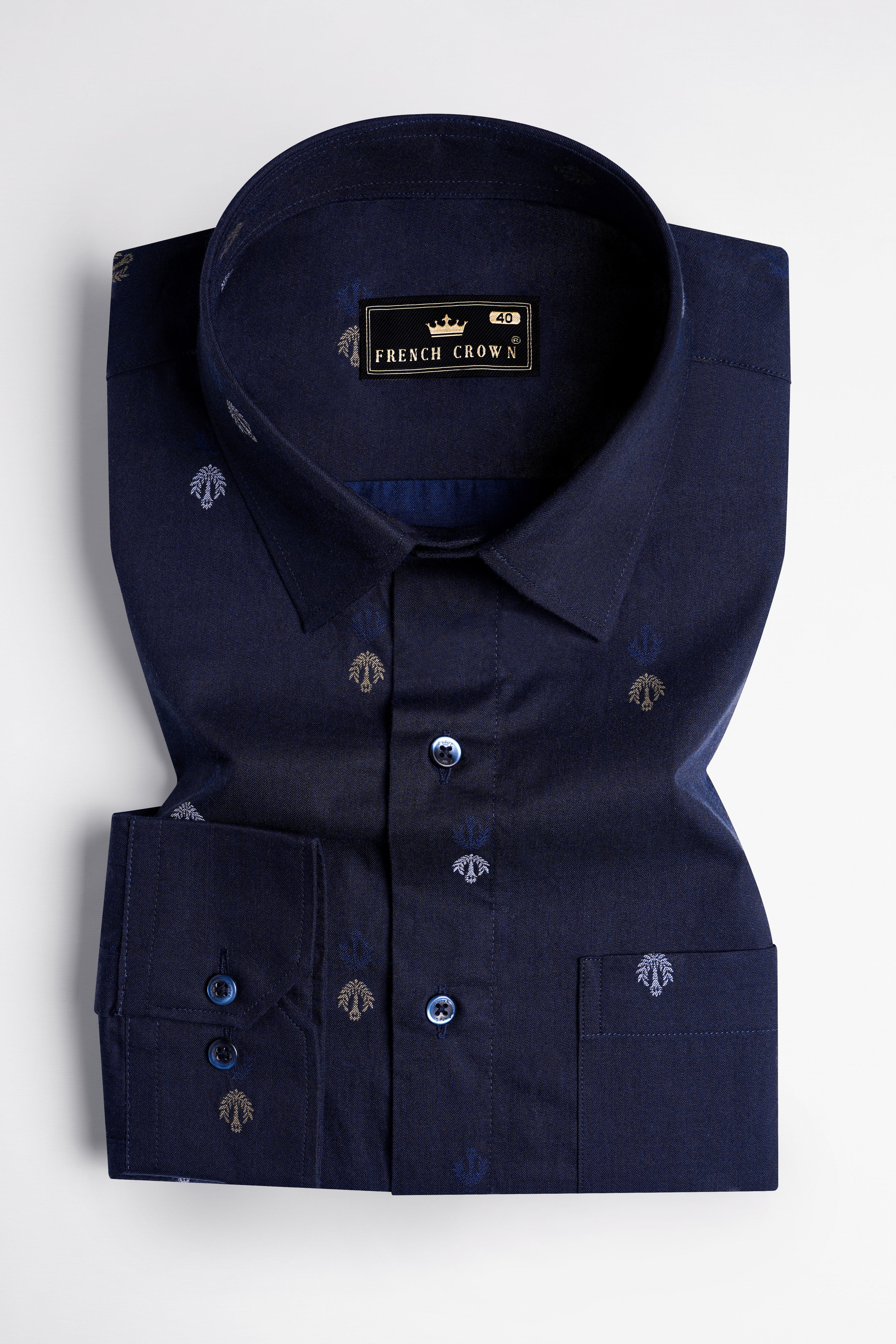 Thunder Blue Jacquard Textured Premium Giza Cotton Shirt