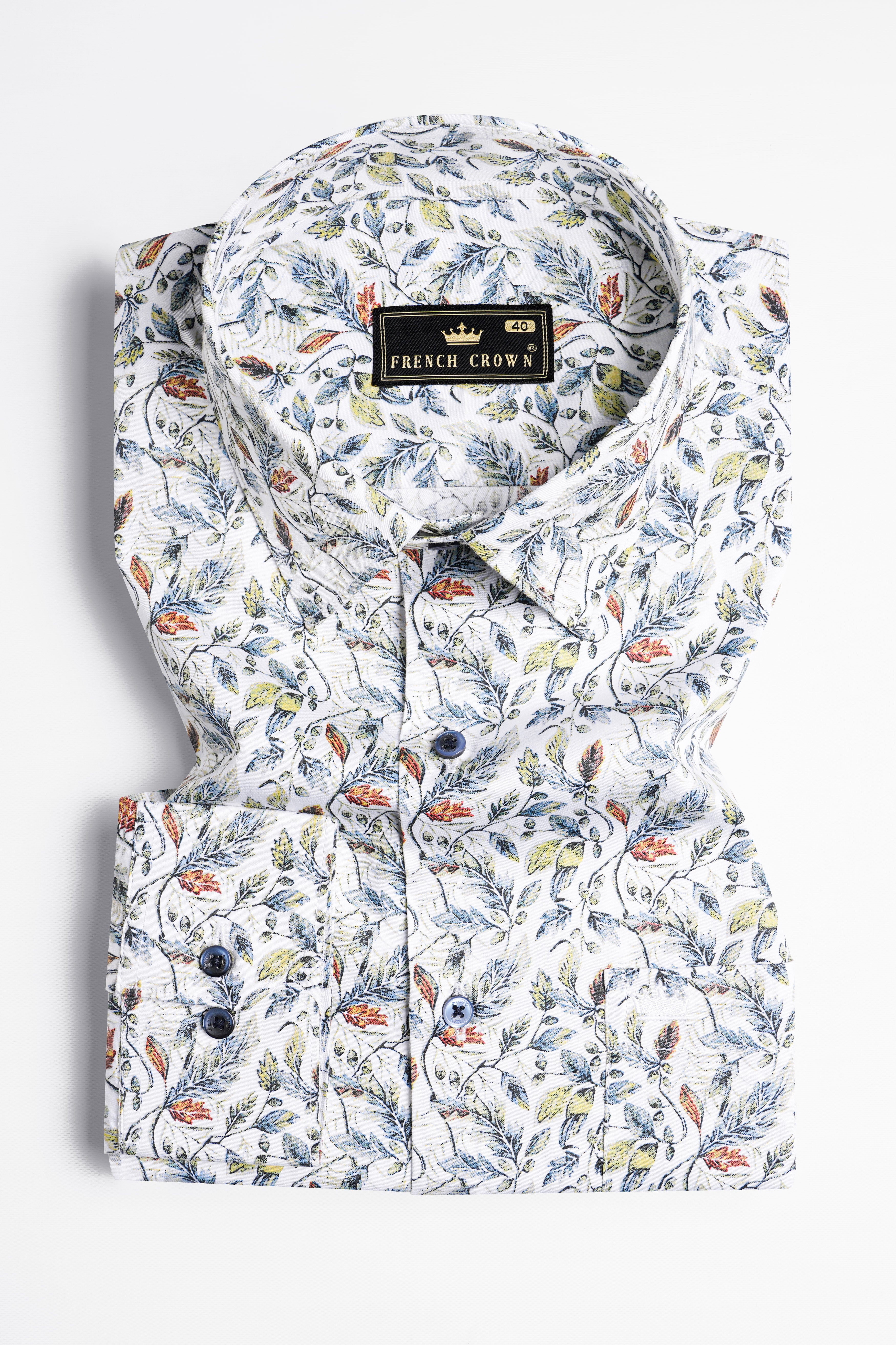 Bright White with Chestnut Red Multicolour Ditsy Printed Super Soft Premium Cotton Shirt