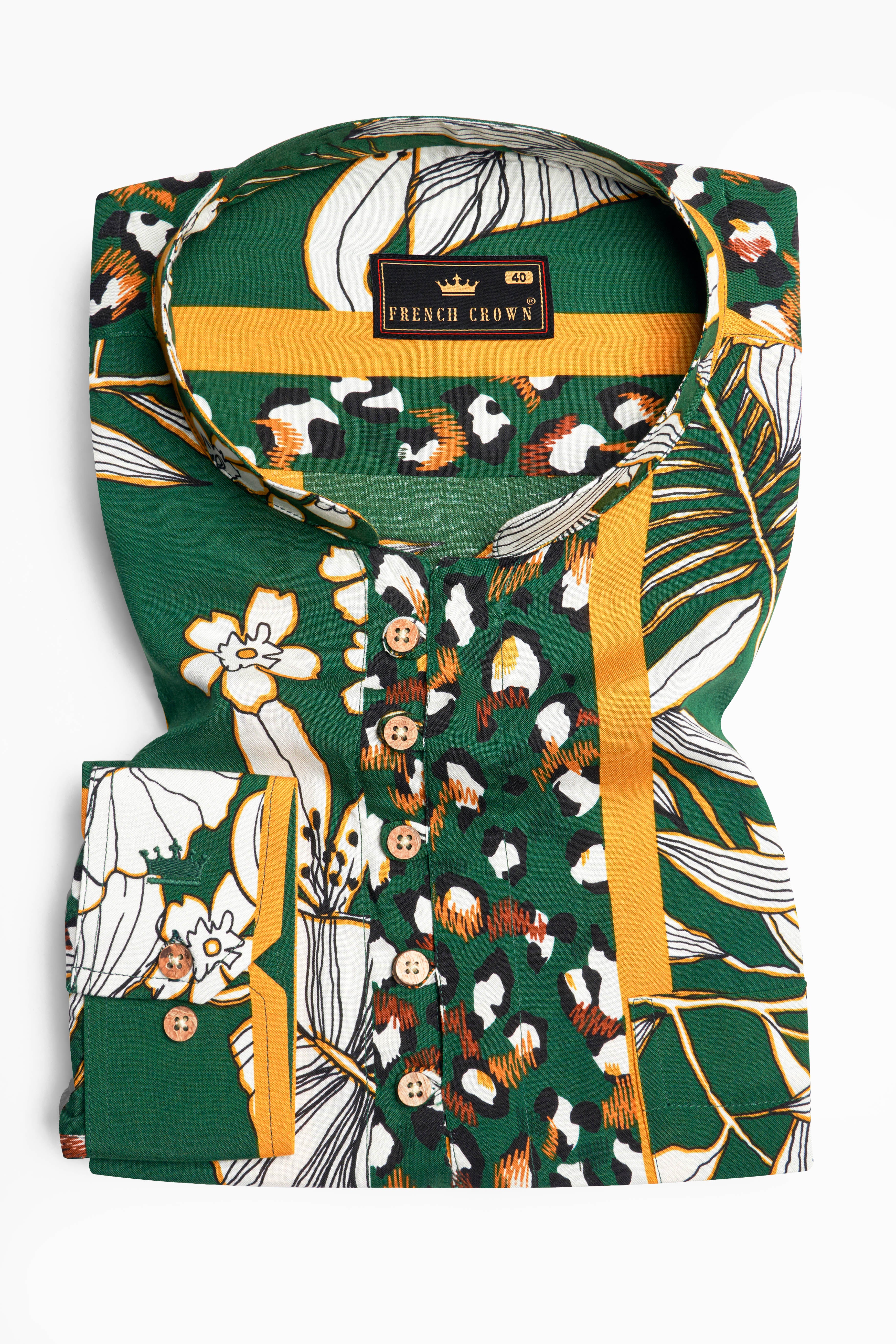 Spruce Green and White Floral Printed Premium Tencel Kurta Shirt