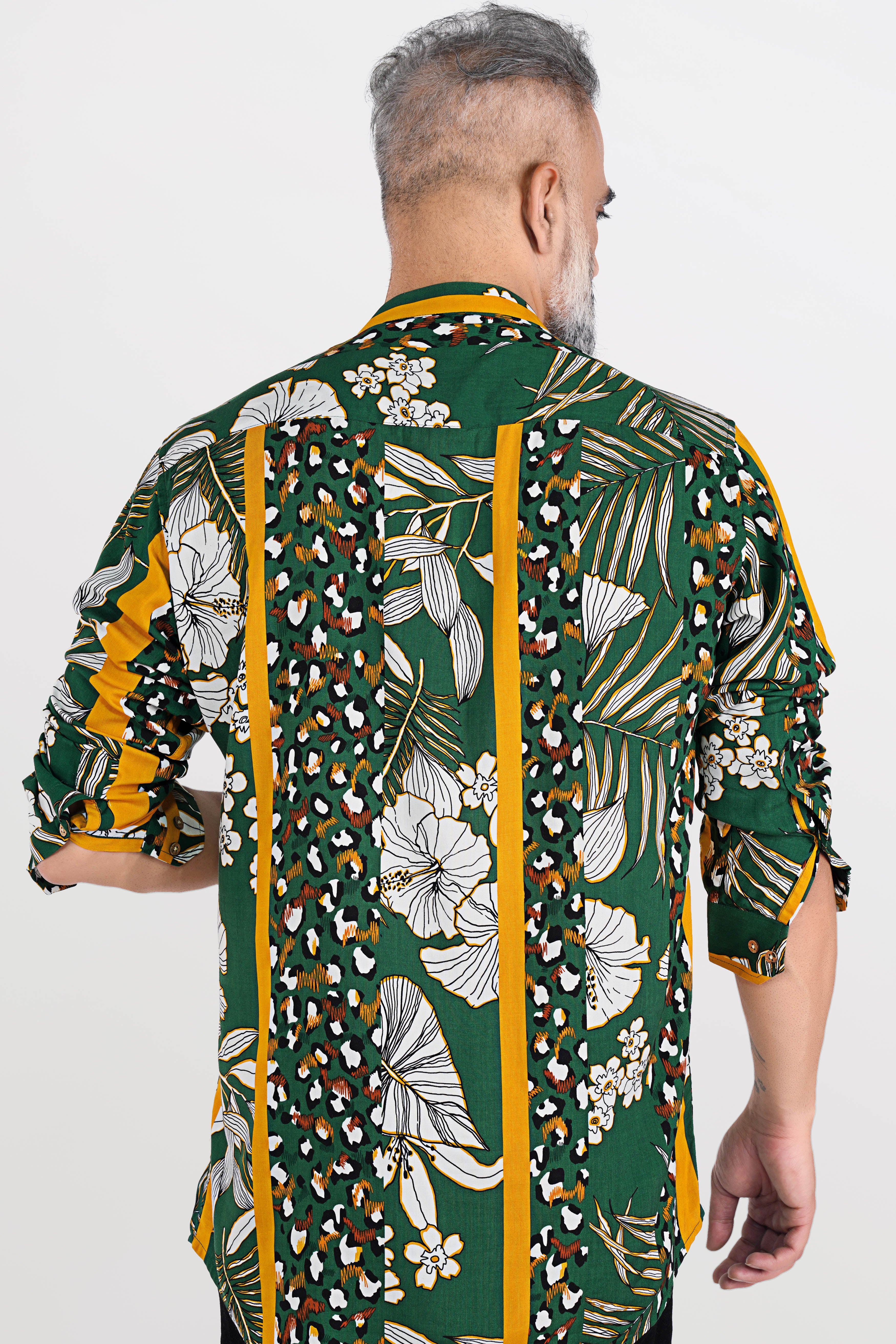 Spruce Green and White Floral Printed Premium Tencel Kurta Shirt