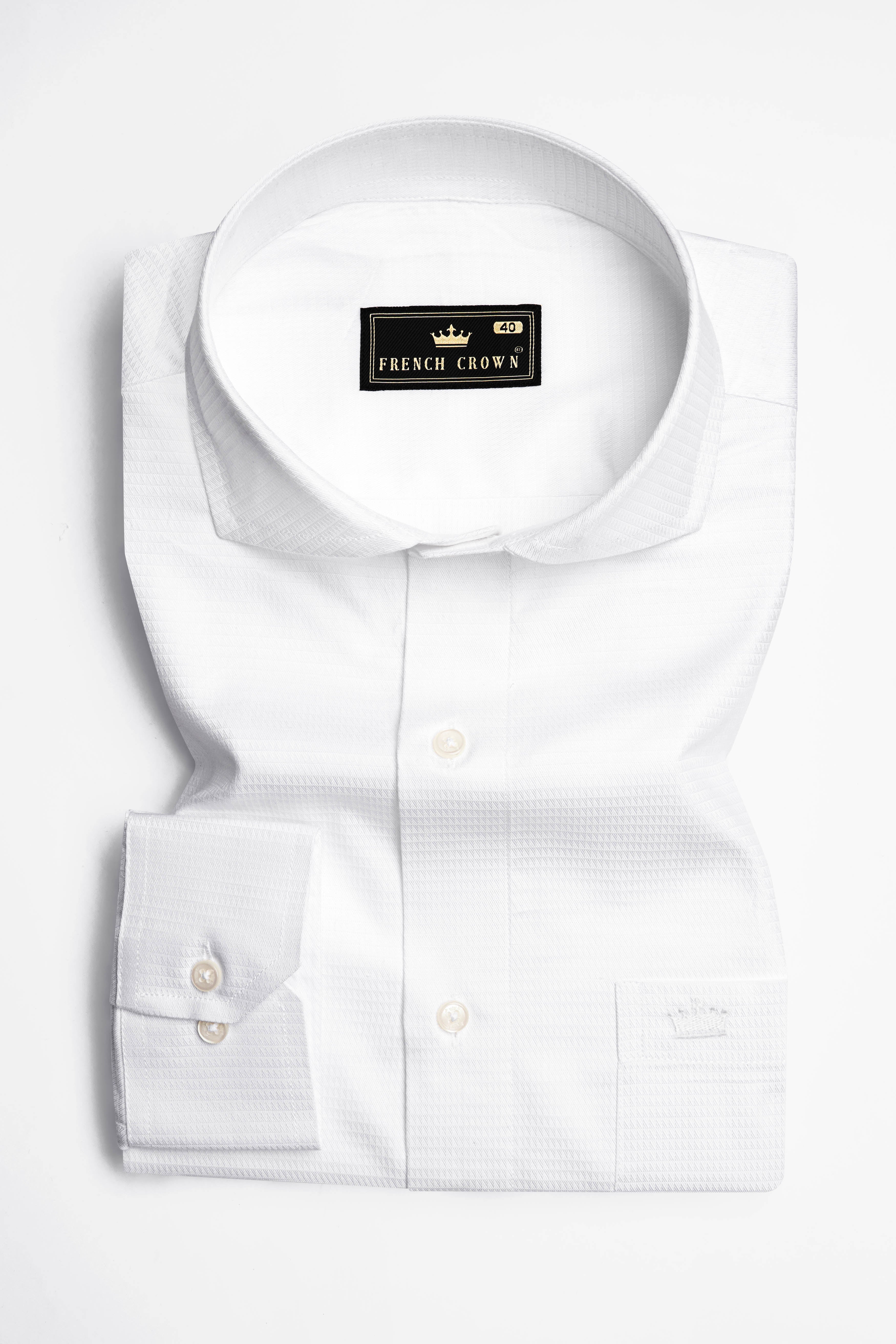 Bright White Dobby Textured Premium Giza Cotton Shirt