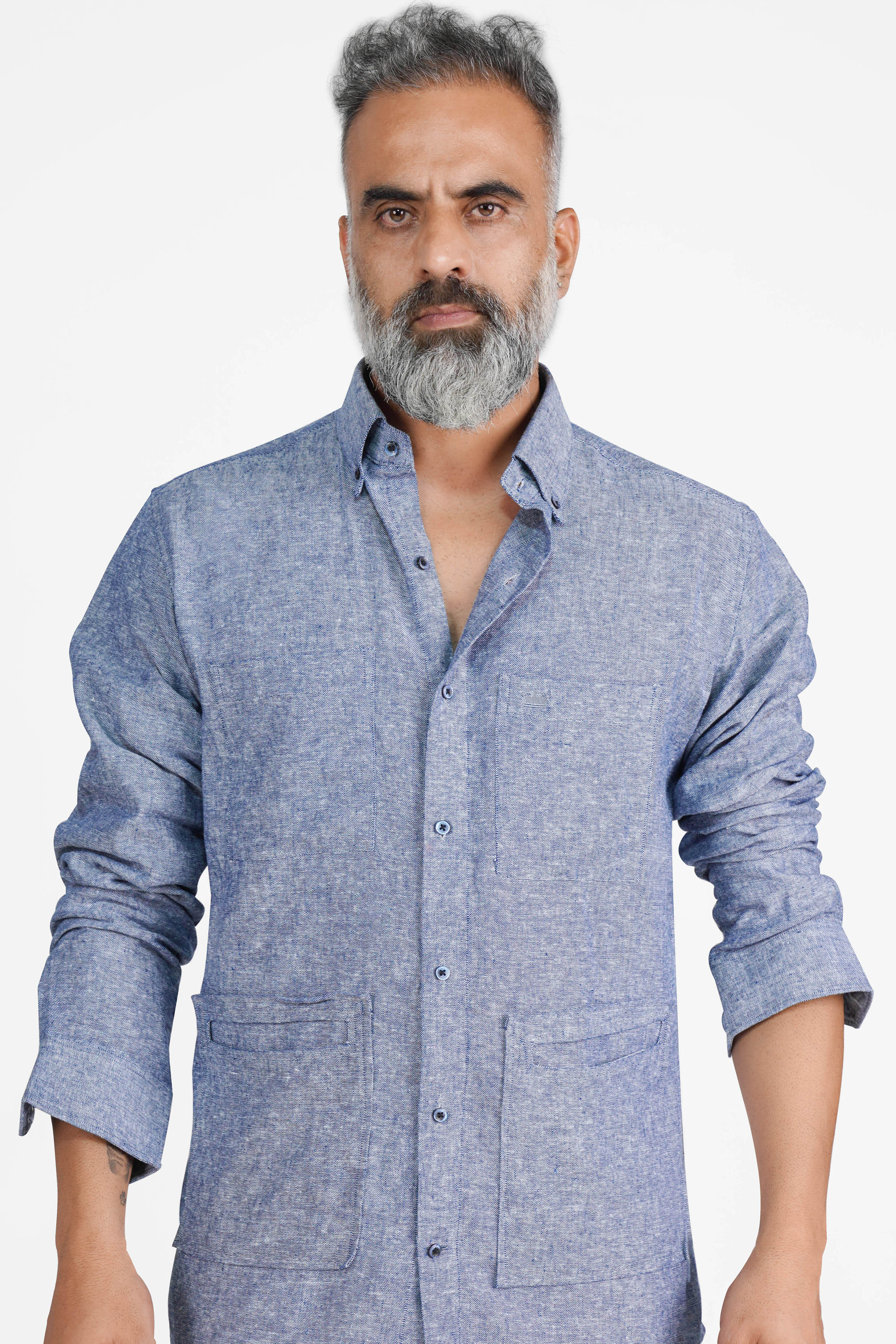 Kimberly Blue Luxurious Linen Button Down Designer Shirt