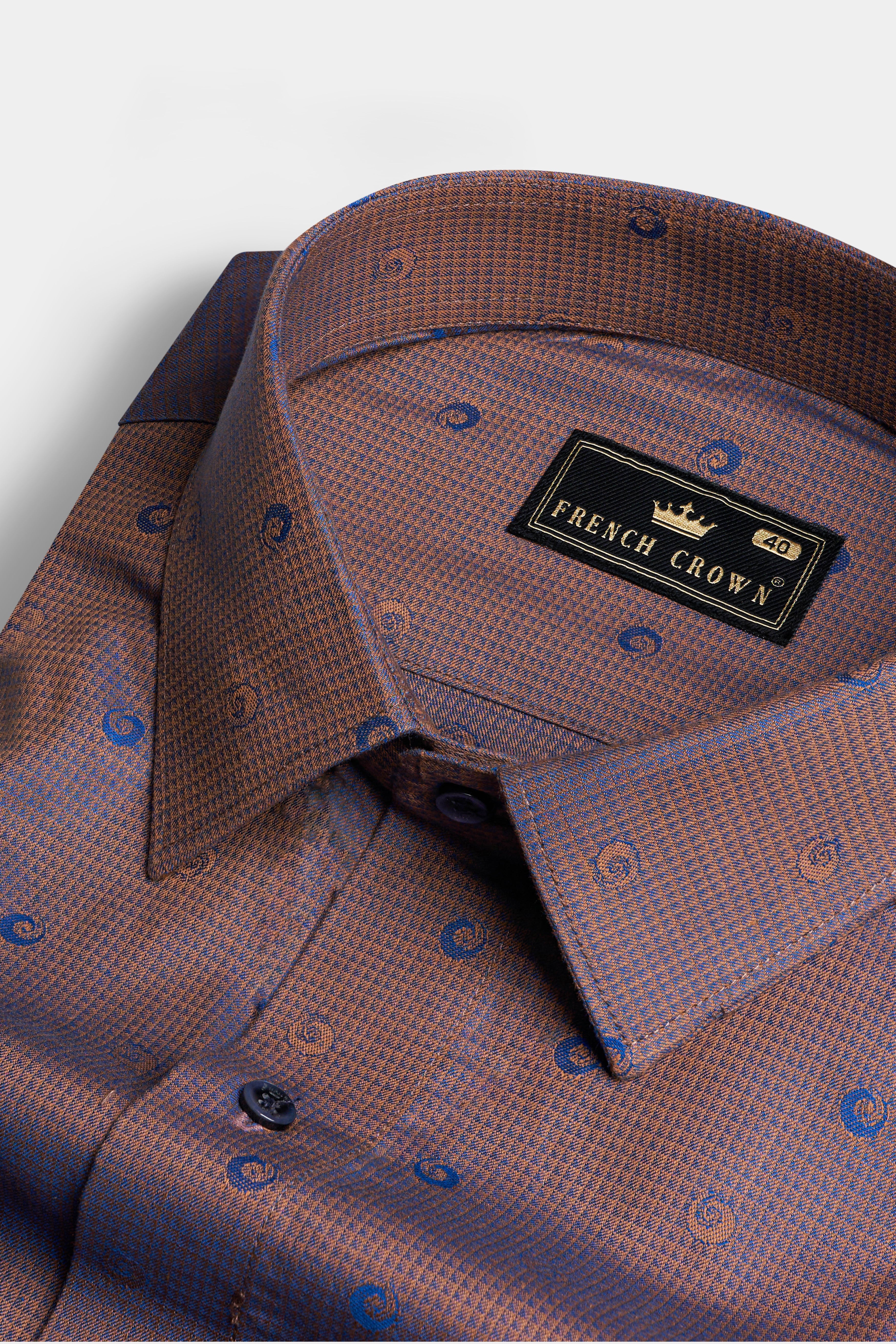 Spicy Mix Brown and Chambray Blue Jacquard Textured Premium Giza Cotton Shirt