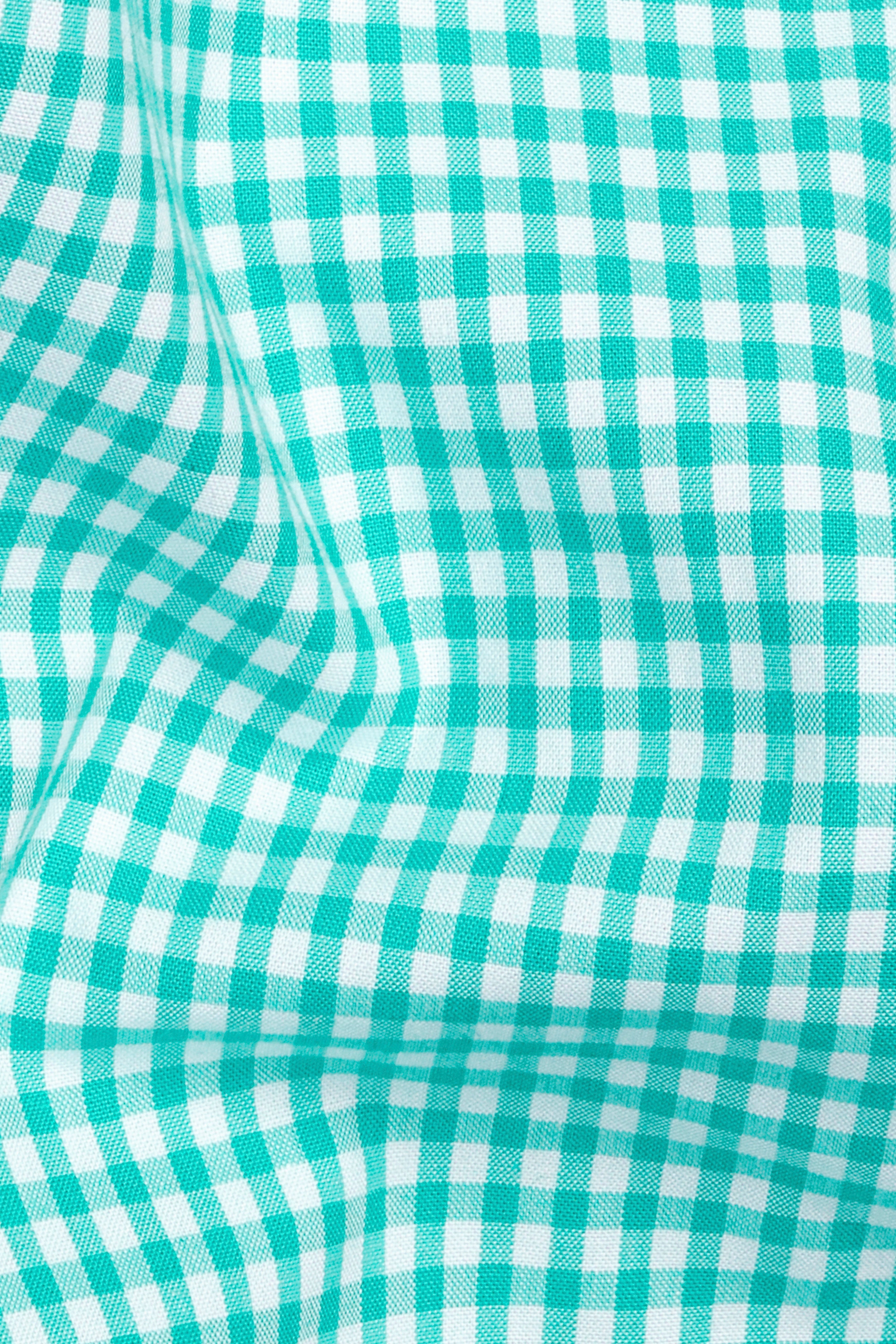Turquoise Green with Bright White Gingham Checkered Premium Cotton Button Down Shirt