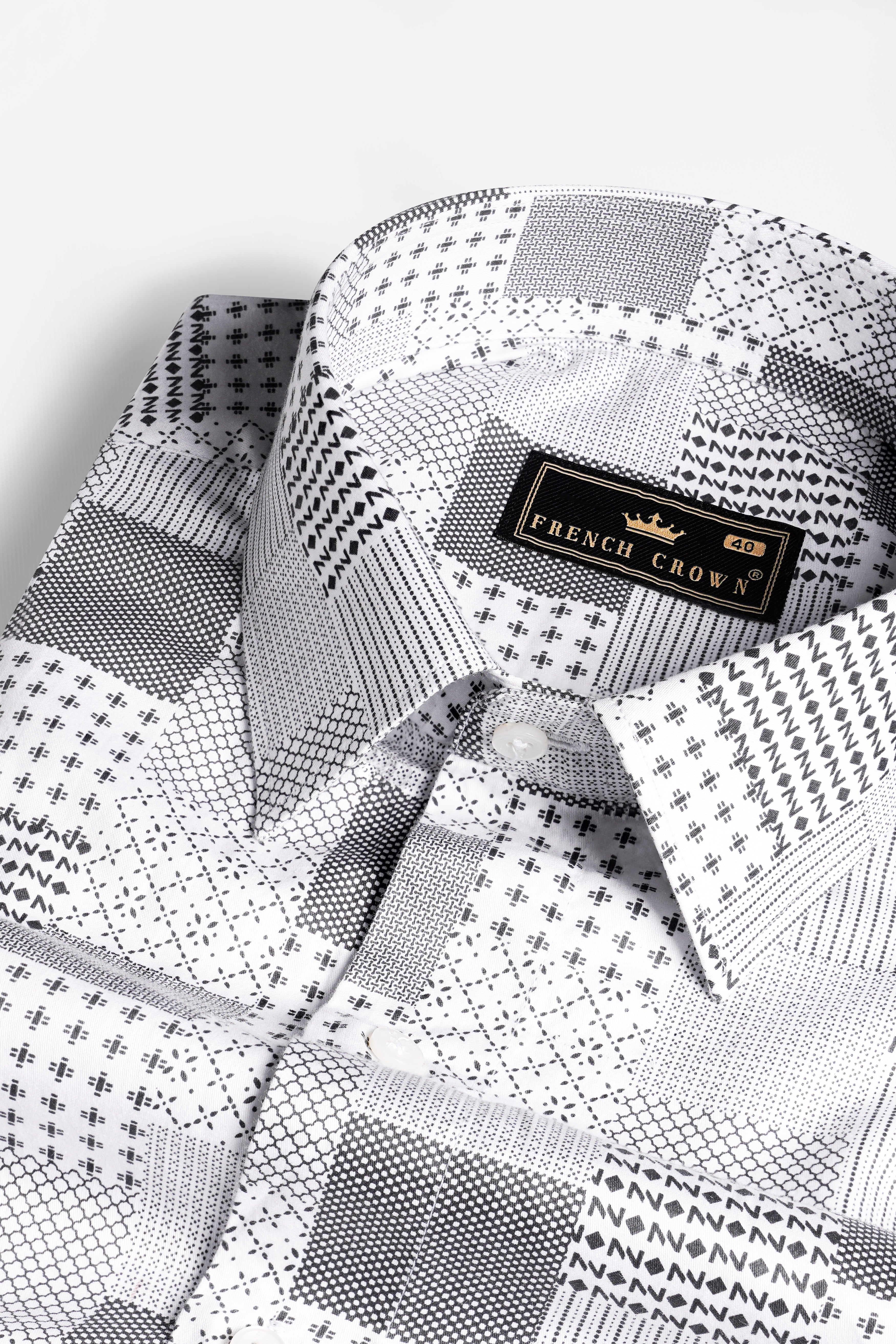 Bright White and Granite Gray Printed Super Soft Premium Cotton Shirt