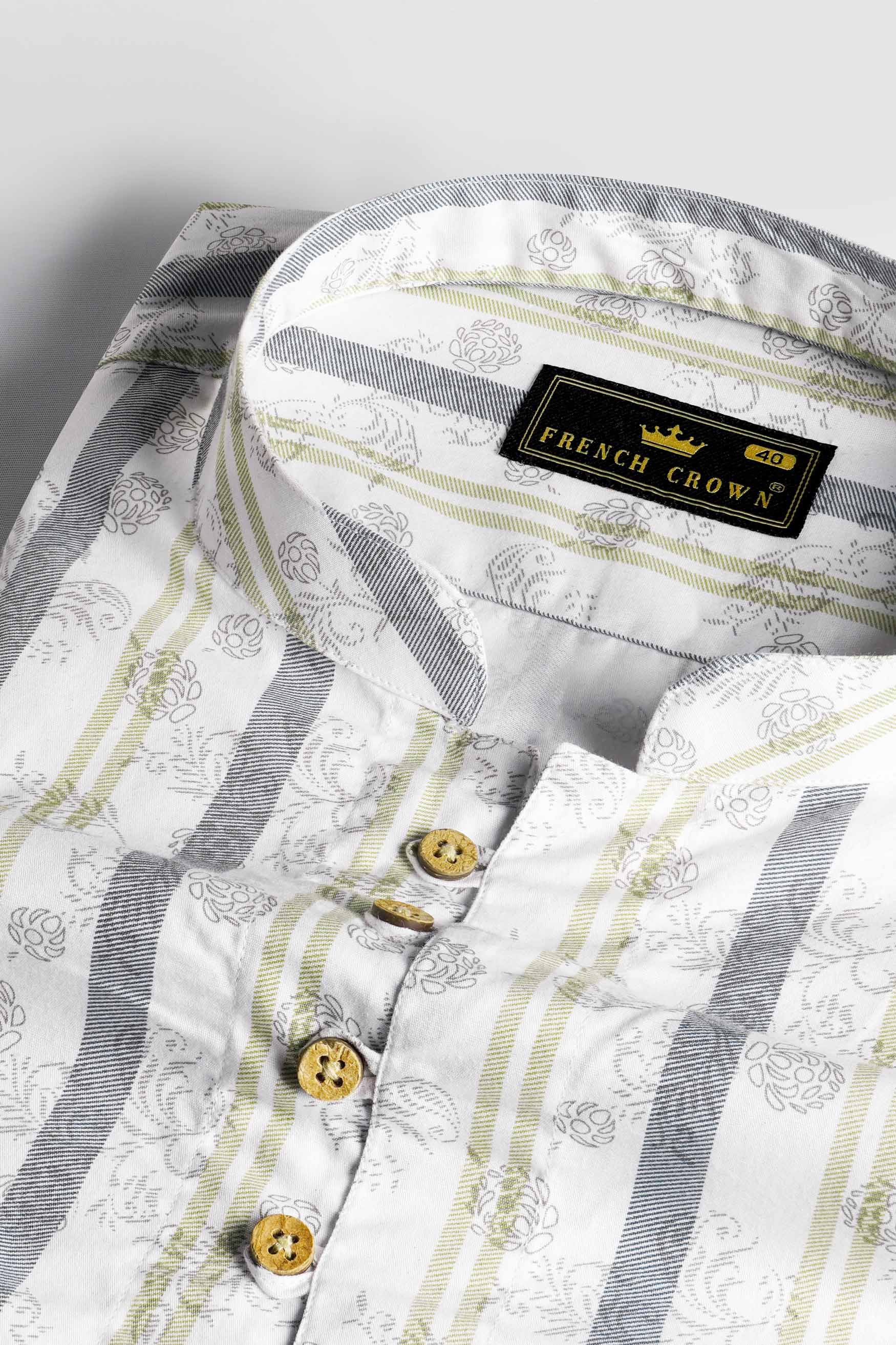 Bright White Multicoloured Striped Super Soft Premium Cotton Kurta Shirt