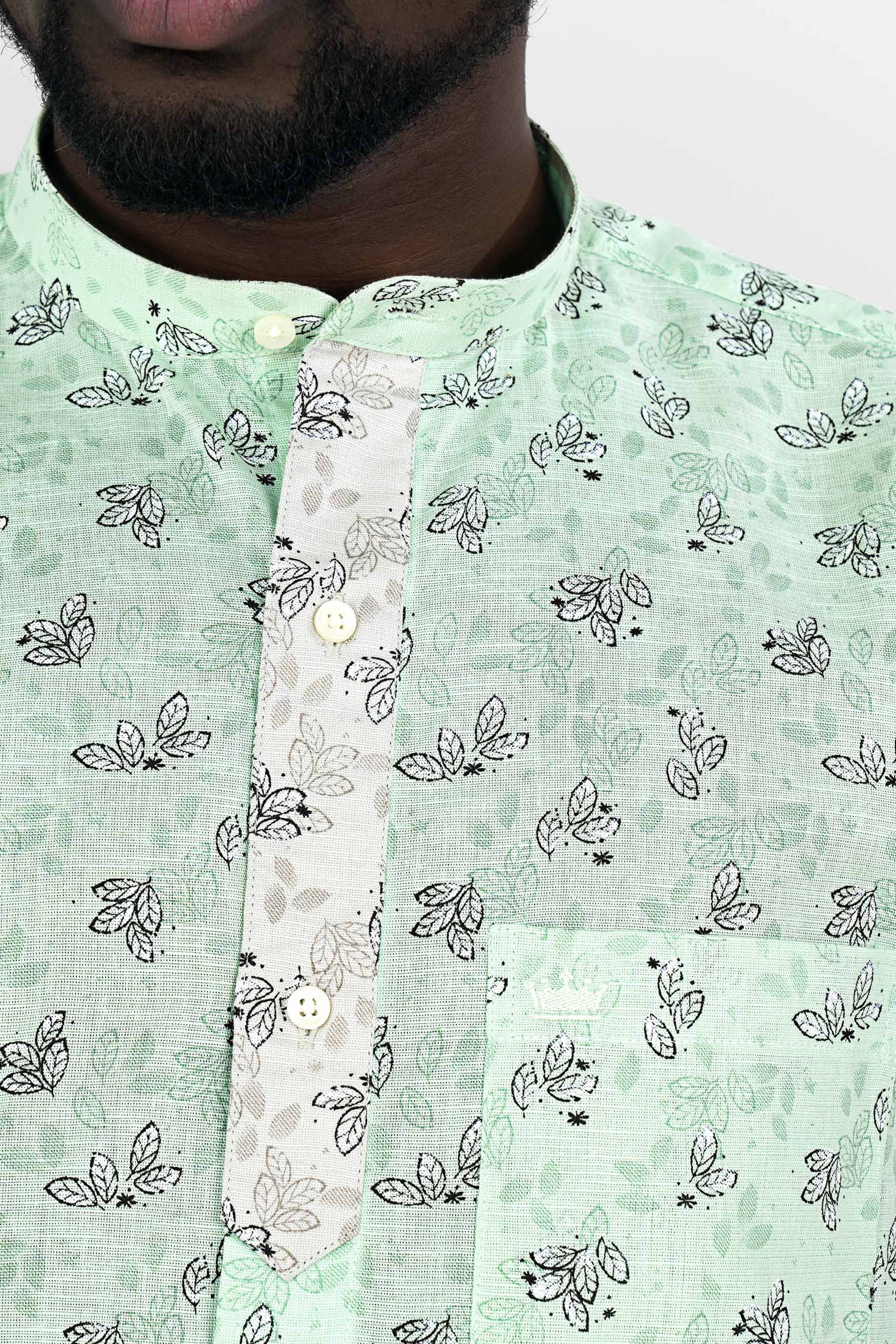 Ironstone Green Leaves Printed Luxurious Linen Designer Shirt