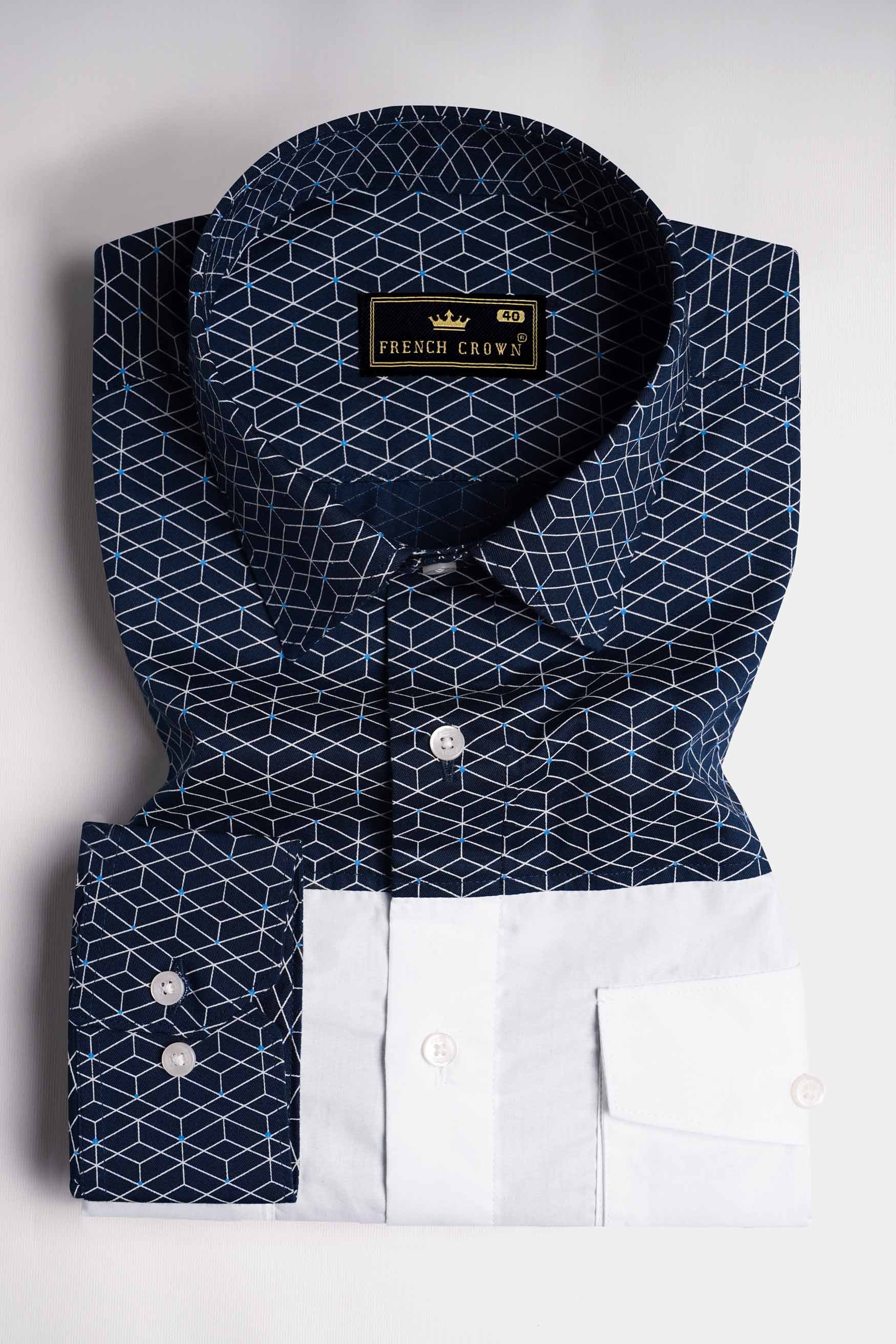 Cloud Burst Blue and White Twill Printed Premium Cotton Shirt