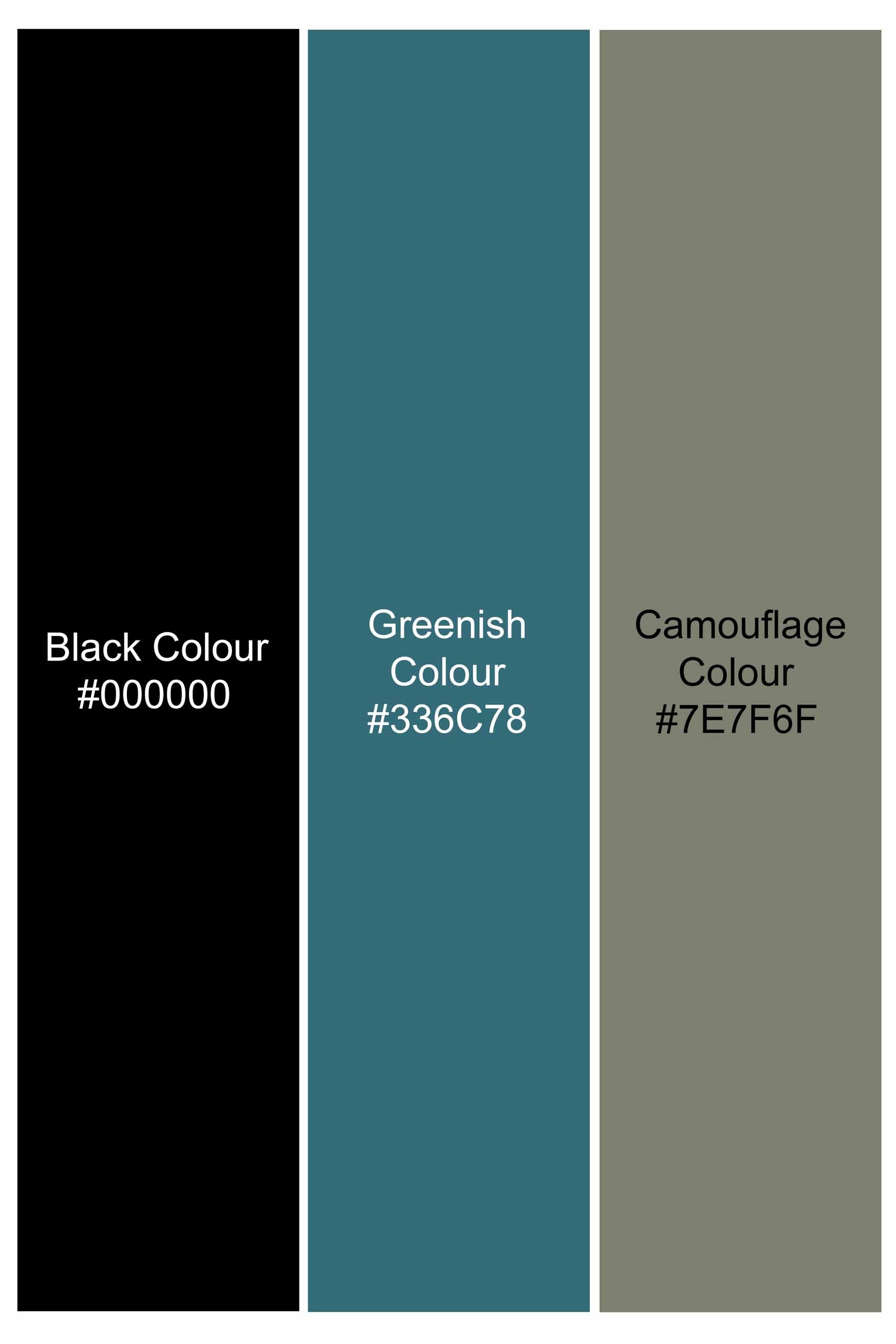 Jade Black with Greenish and Camouflage Brown Printed Twill Premium Cotton Shirt