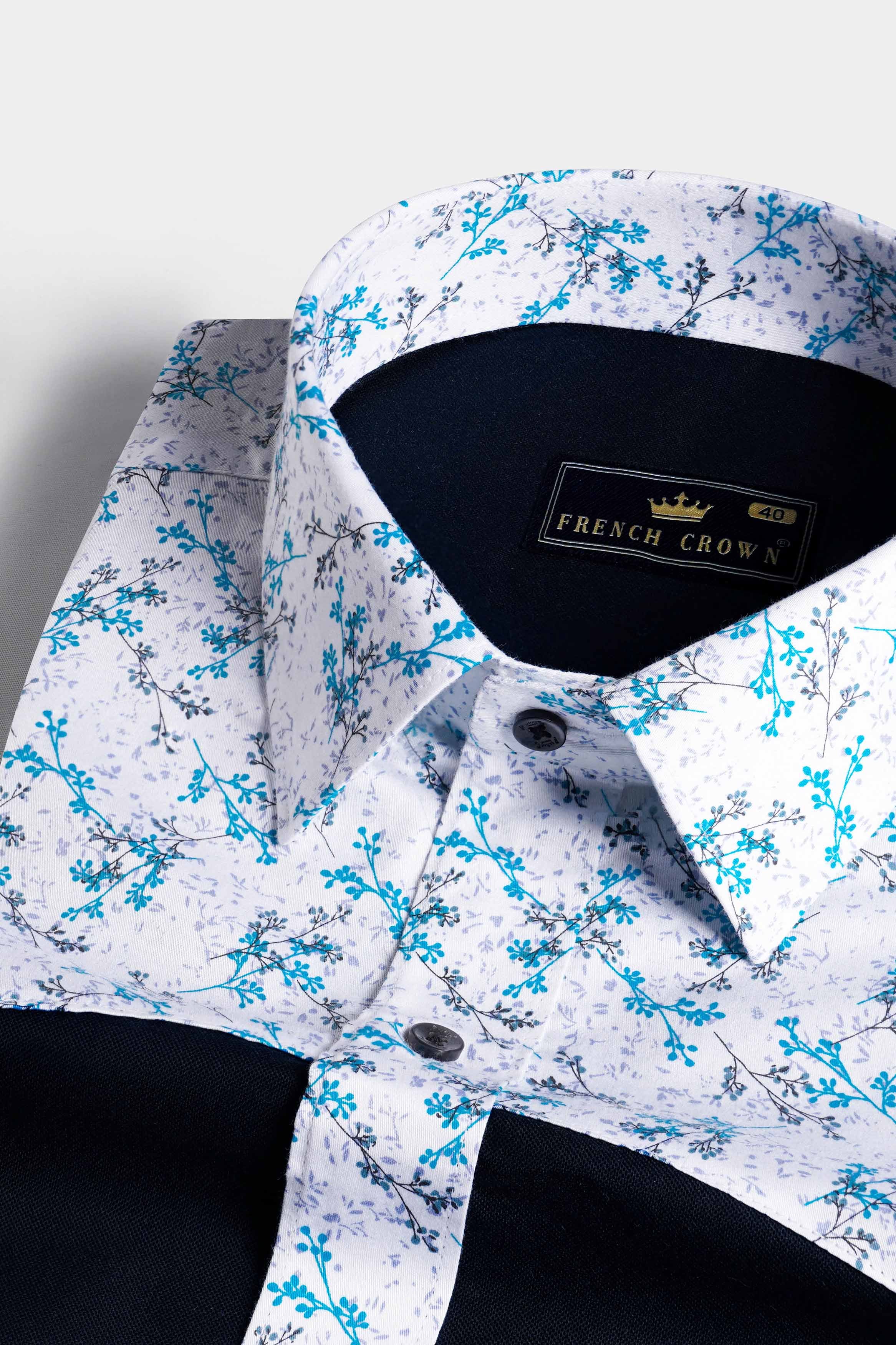 Jade Black with White Printed Royal Oxford Designer Shirt