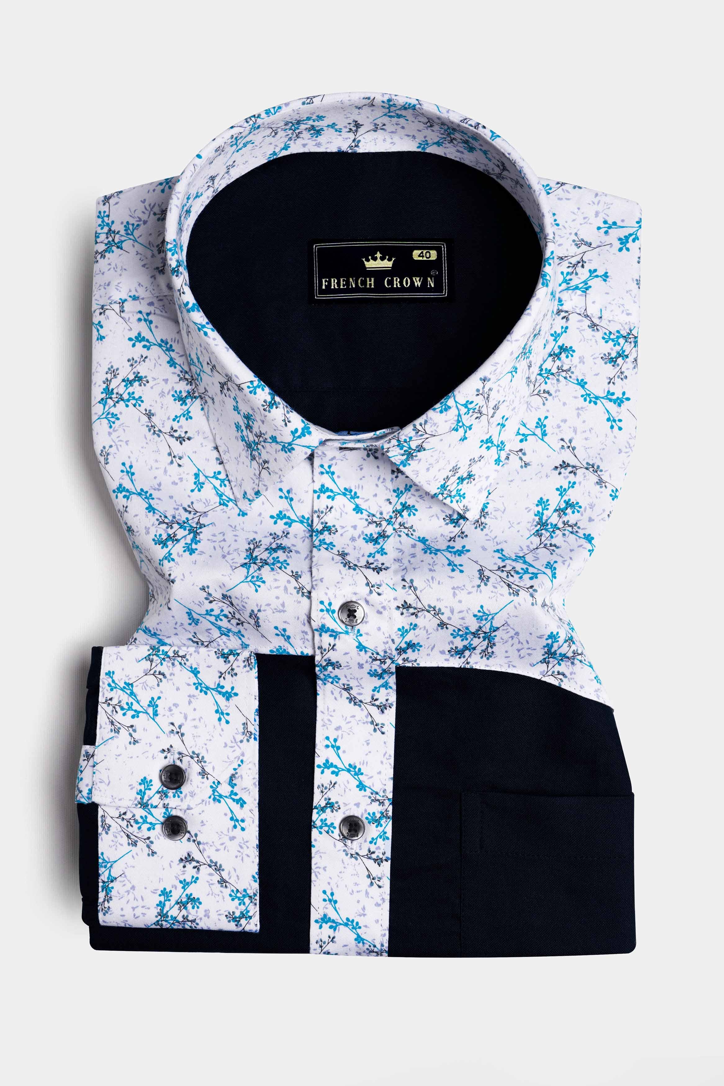 Jade Black with White Printed Royal Oxford Designer Shirt
