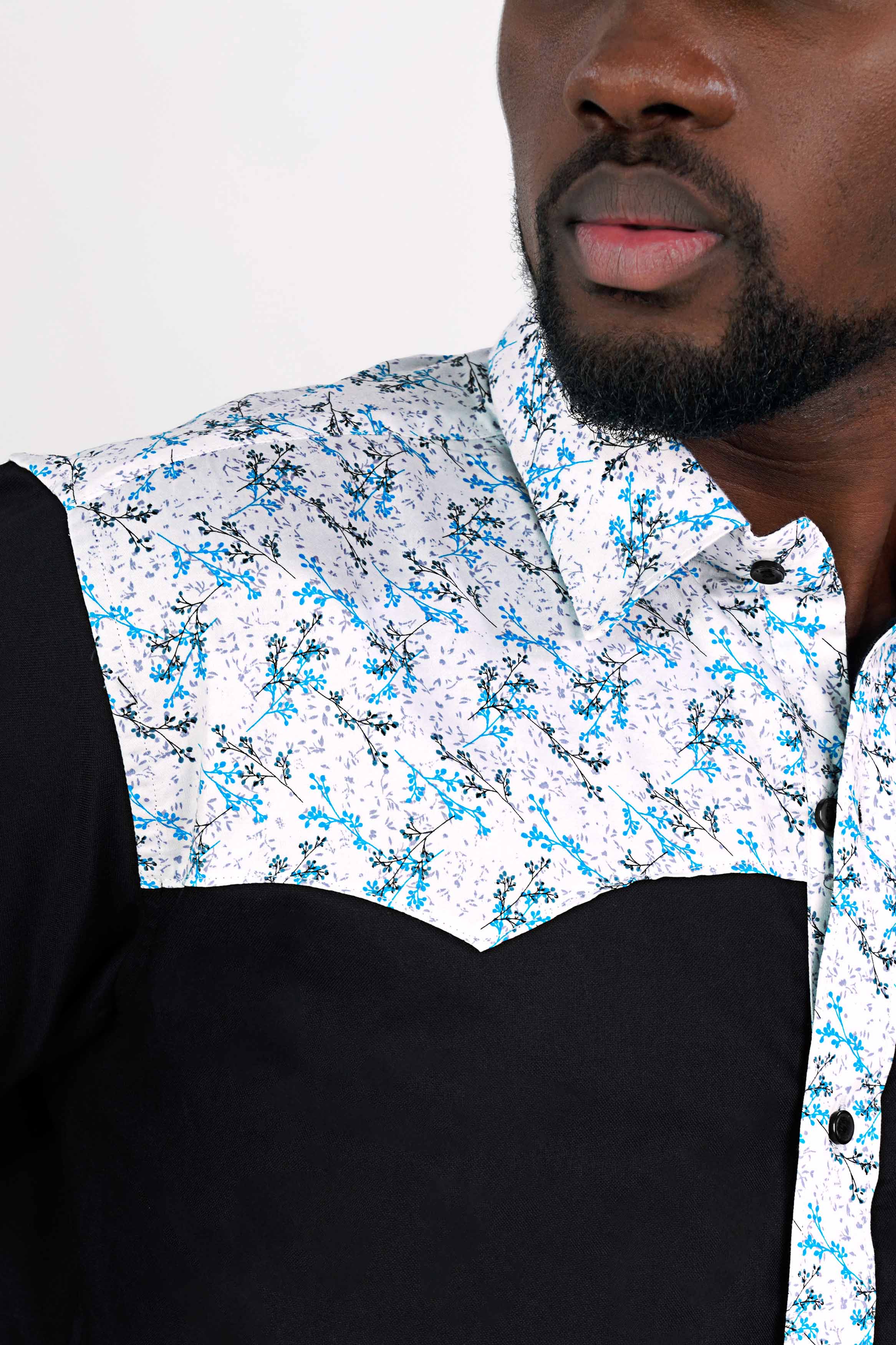 Jade Black with White Printed Royal Oxford Designer Shirt