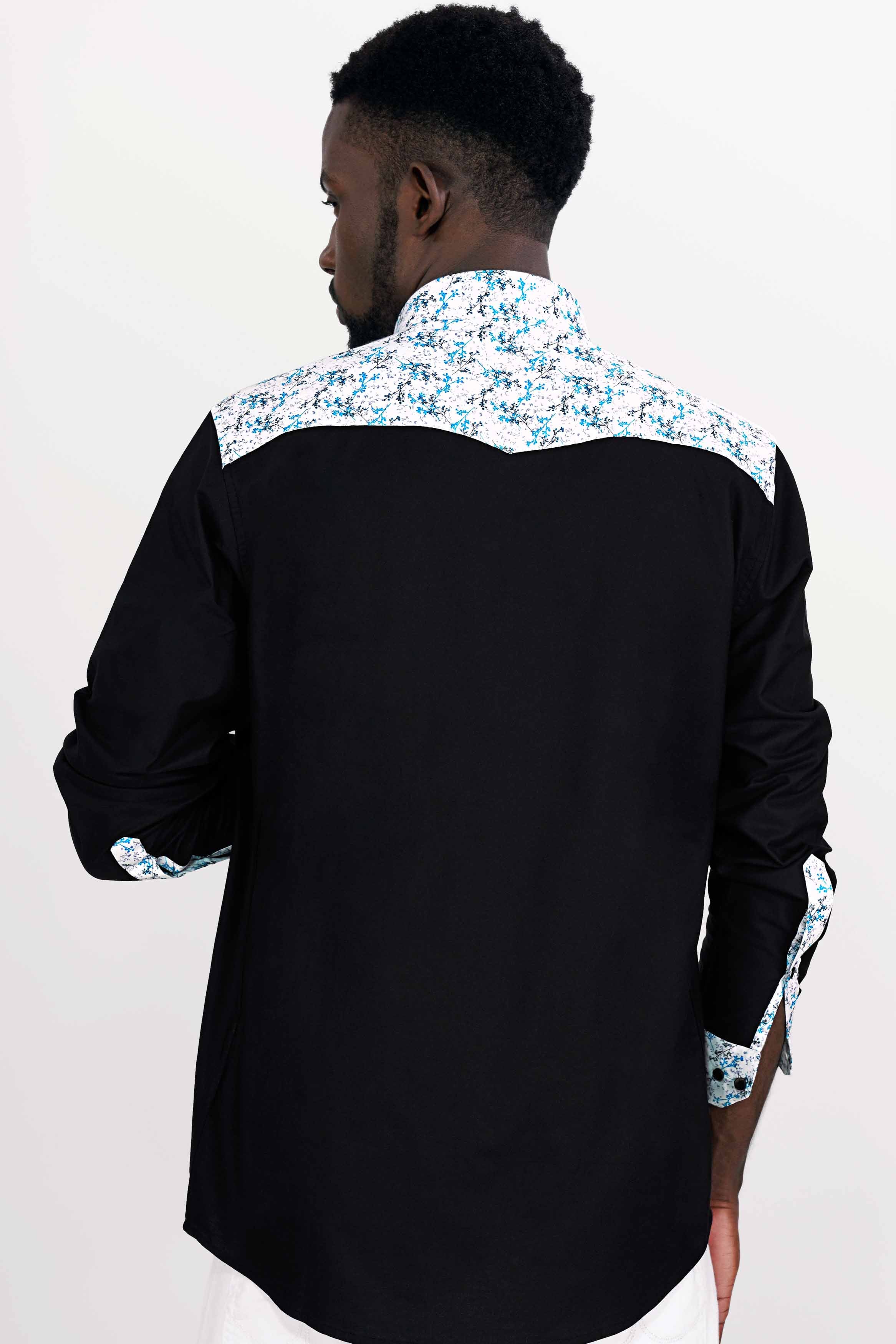 Jade Black with White Printed Royal Oxford Designer Shirt