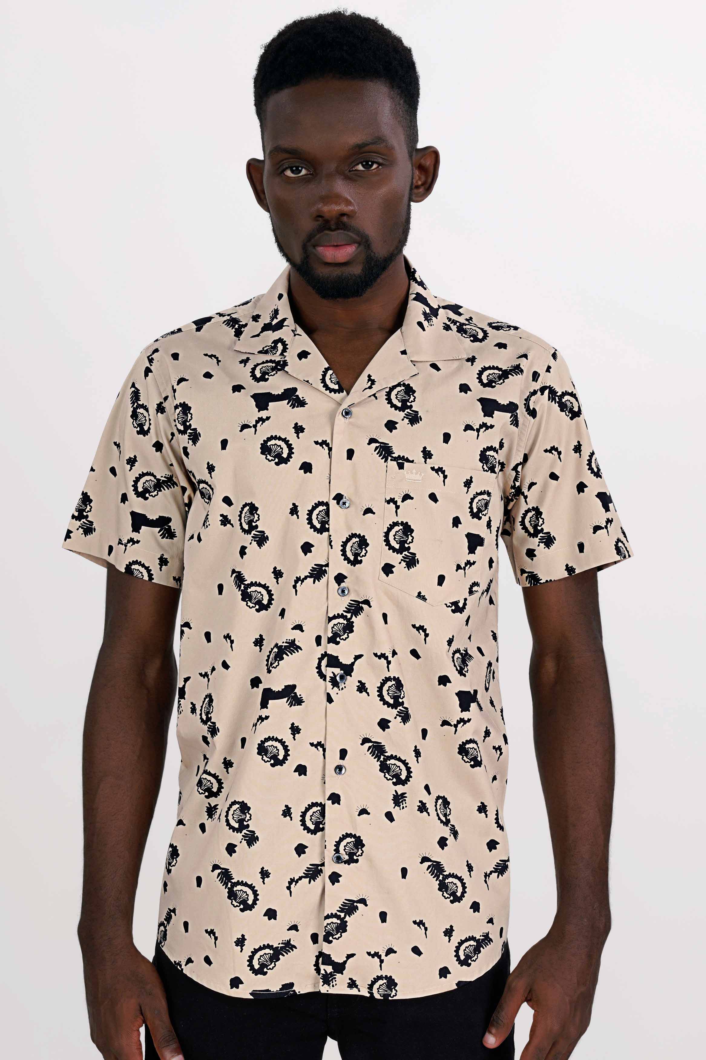 Coral Reef Brown with Black Printed Premium Cotton Shirt