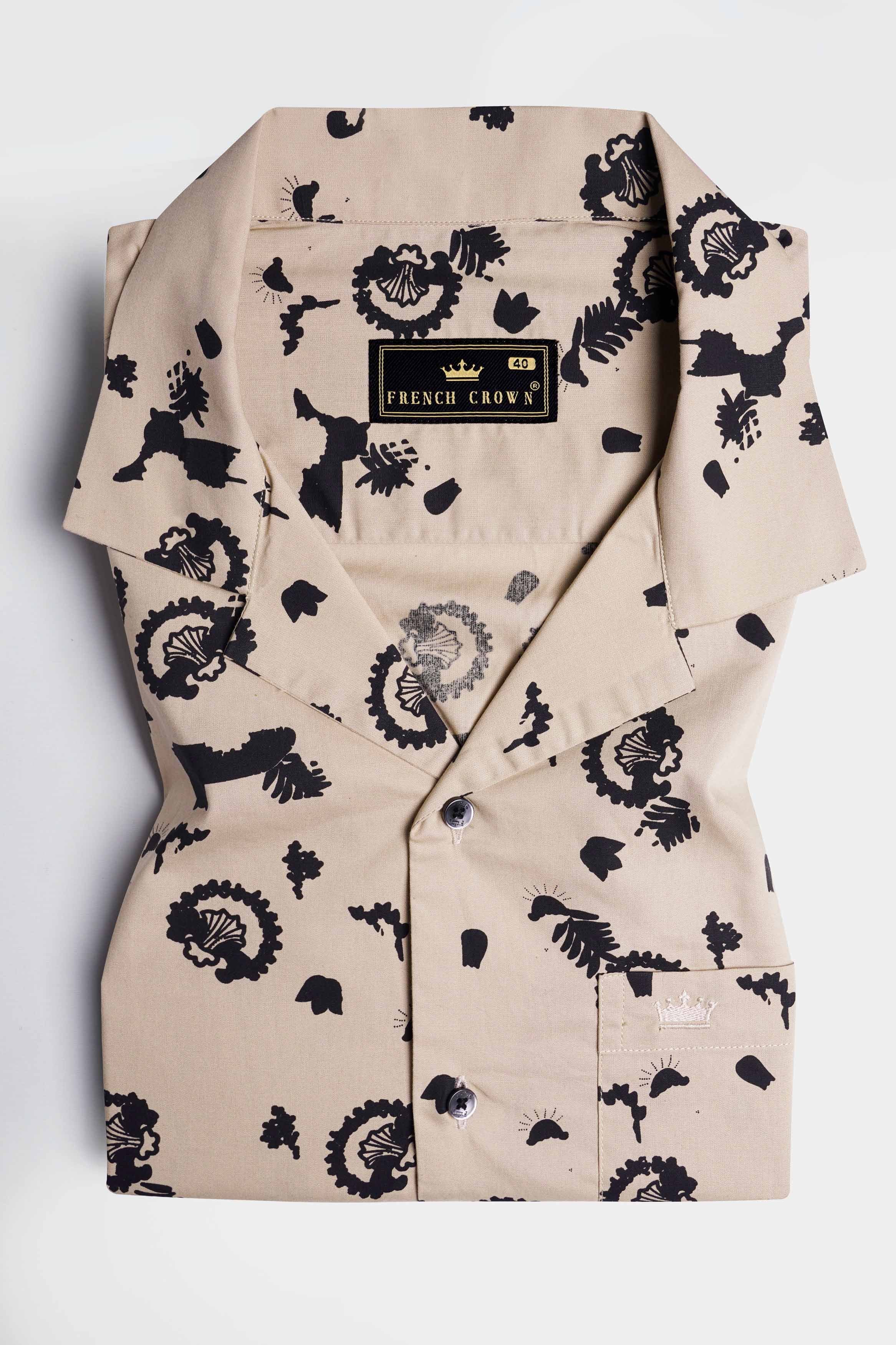 Coral Reef Brown with Black Printed Premium Cotton Shirt